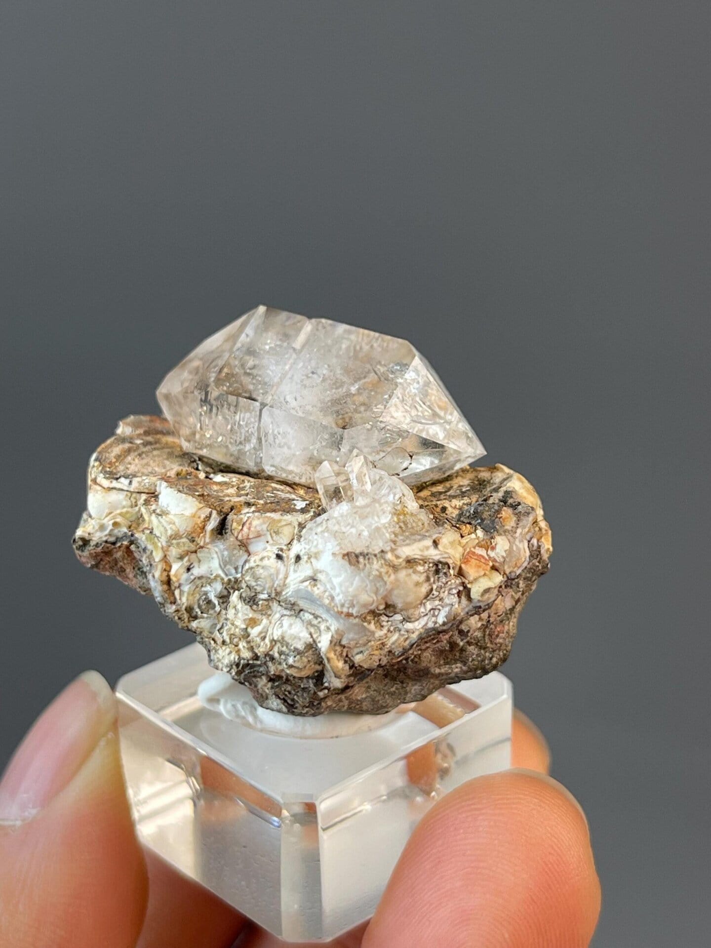Quartz crystal cluster on matrix from Namibia, multiple terminated prismatic points