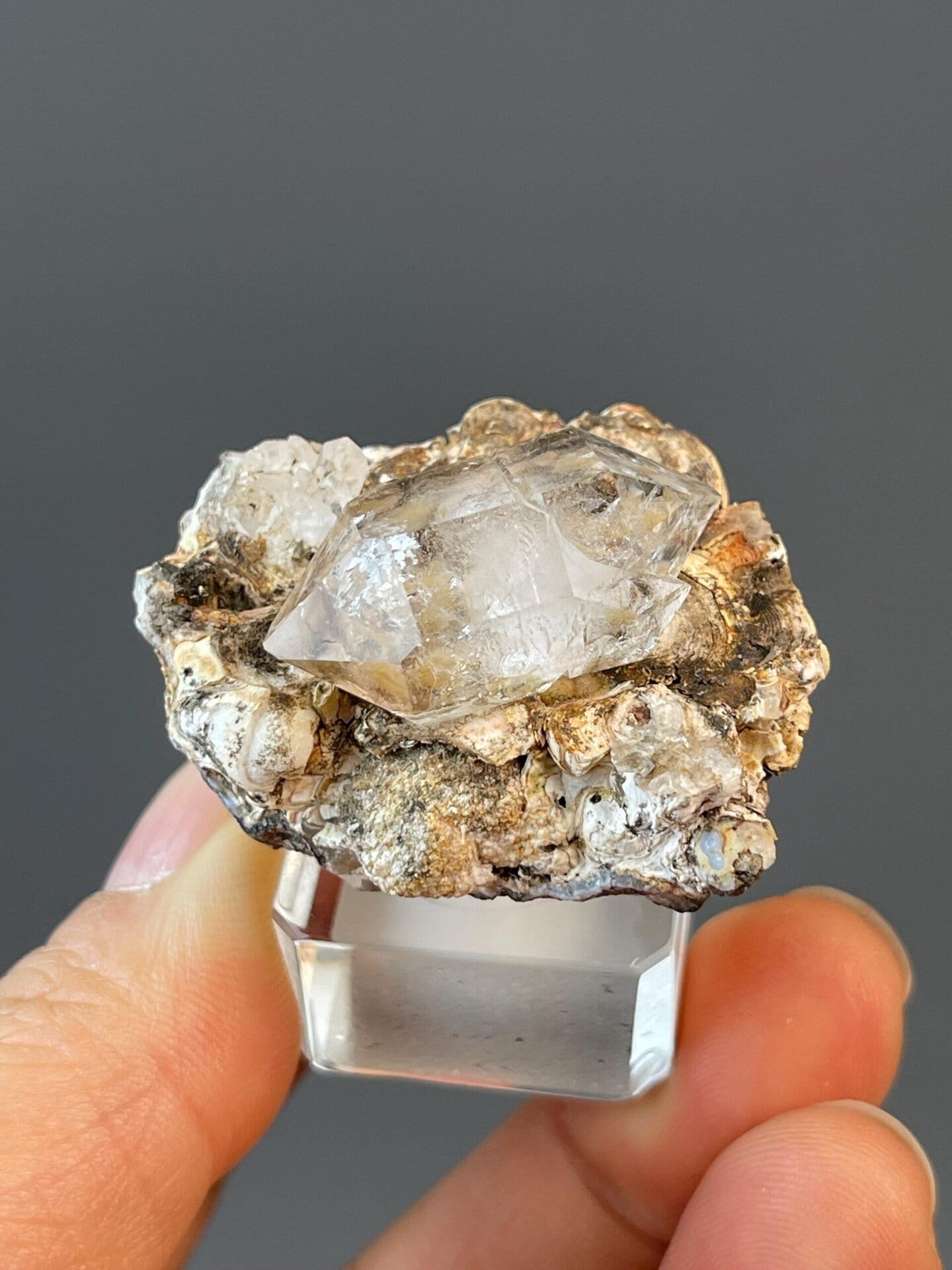 Namibian quartz crystal cluster with transparent prismatic points