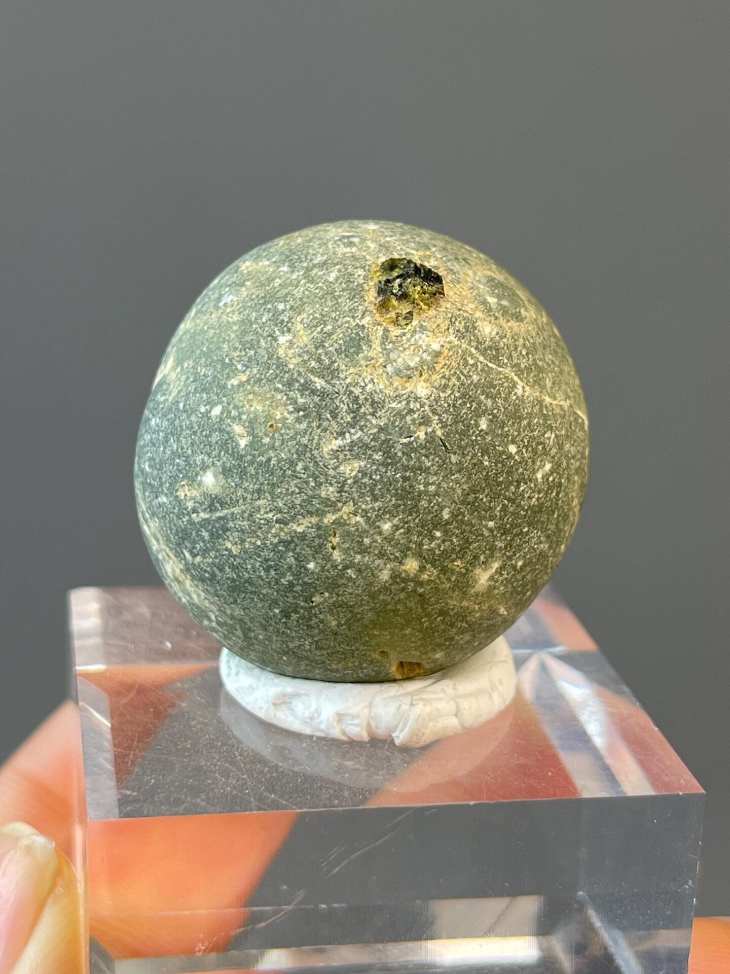 Top view of green prehnite botryoidal cluster