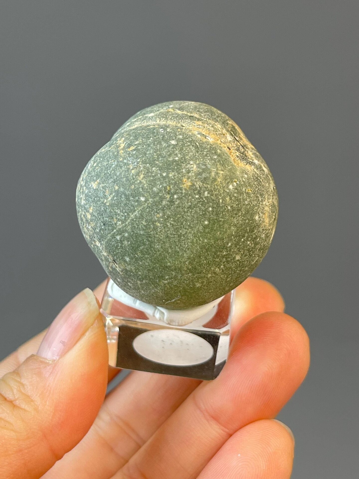 Top view of green prehnite botryoidal cluster