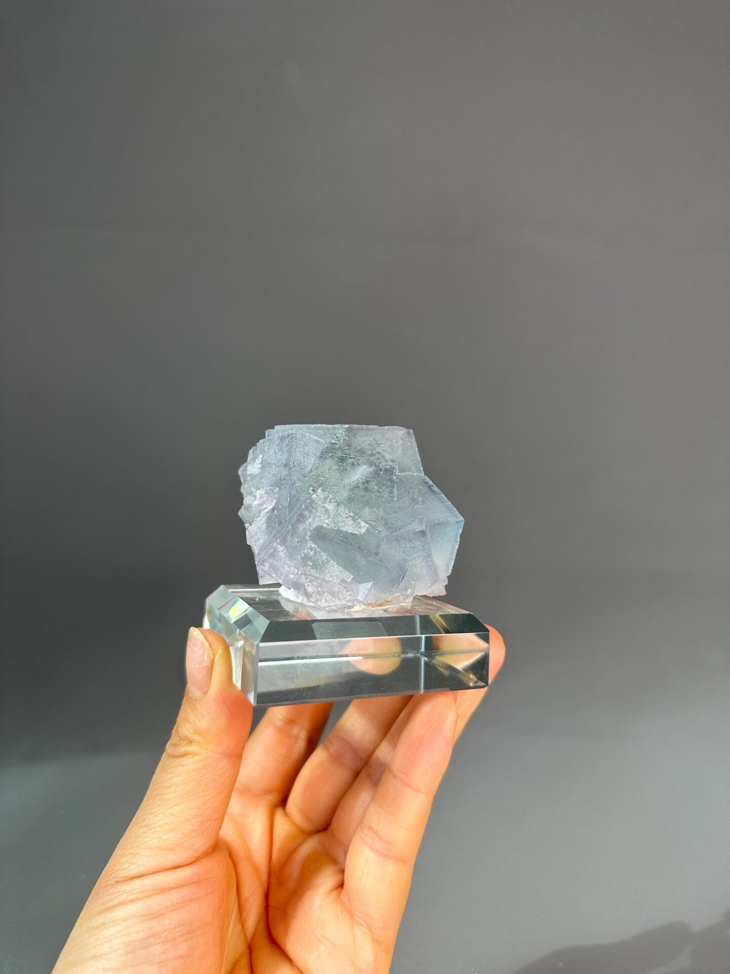 Top view of purple-blue fluorite twin pair