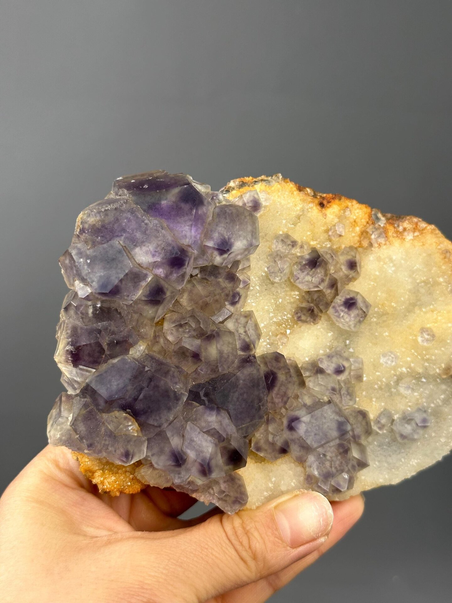 Side view of large purple fluorite slab