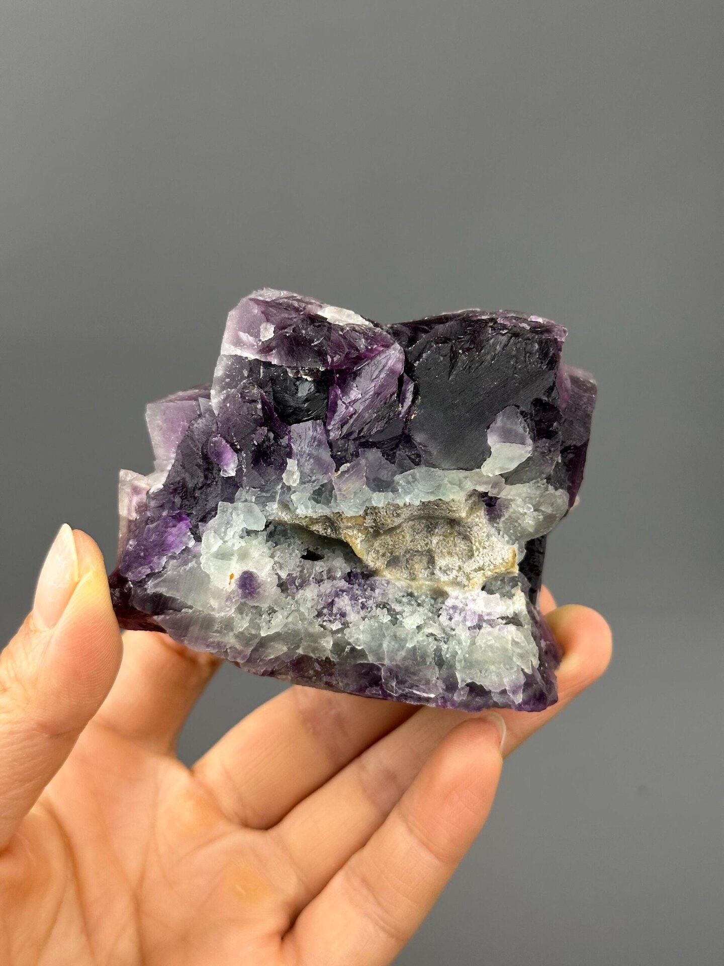 Side view of triangular fluorite Guizhou specimen