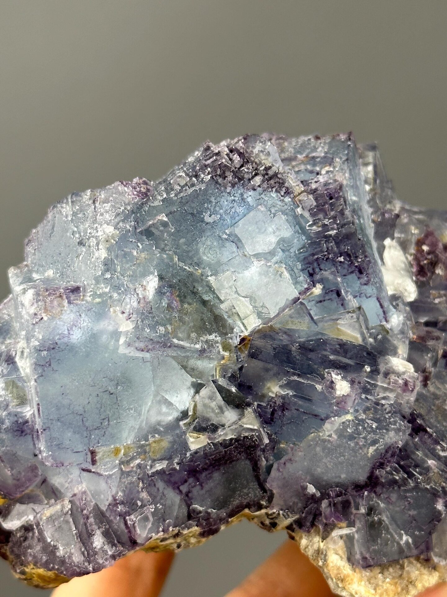 Etched surface texture on large fluorite twin