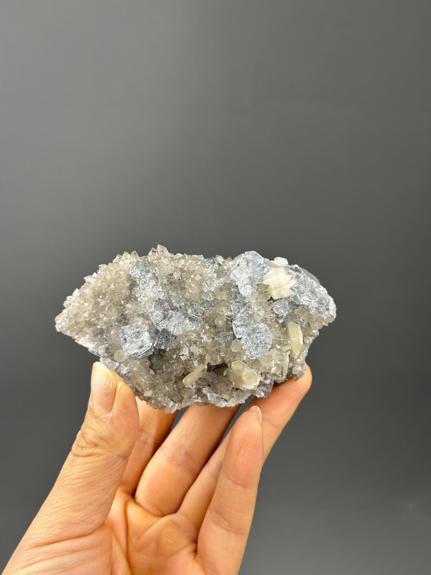 Top view of blue fluorite crystal cluster Hunan