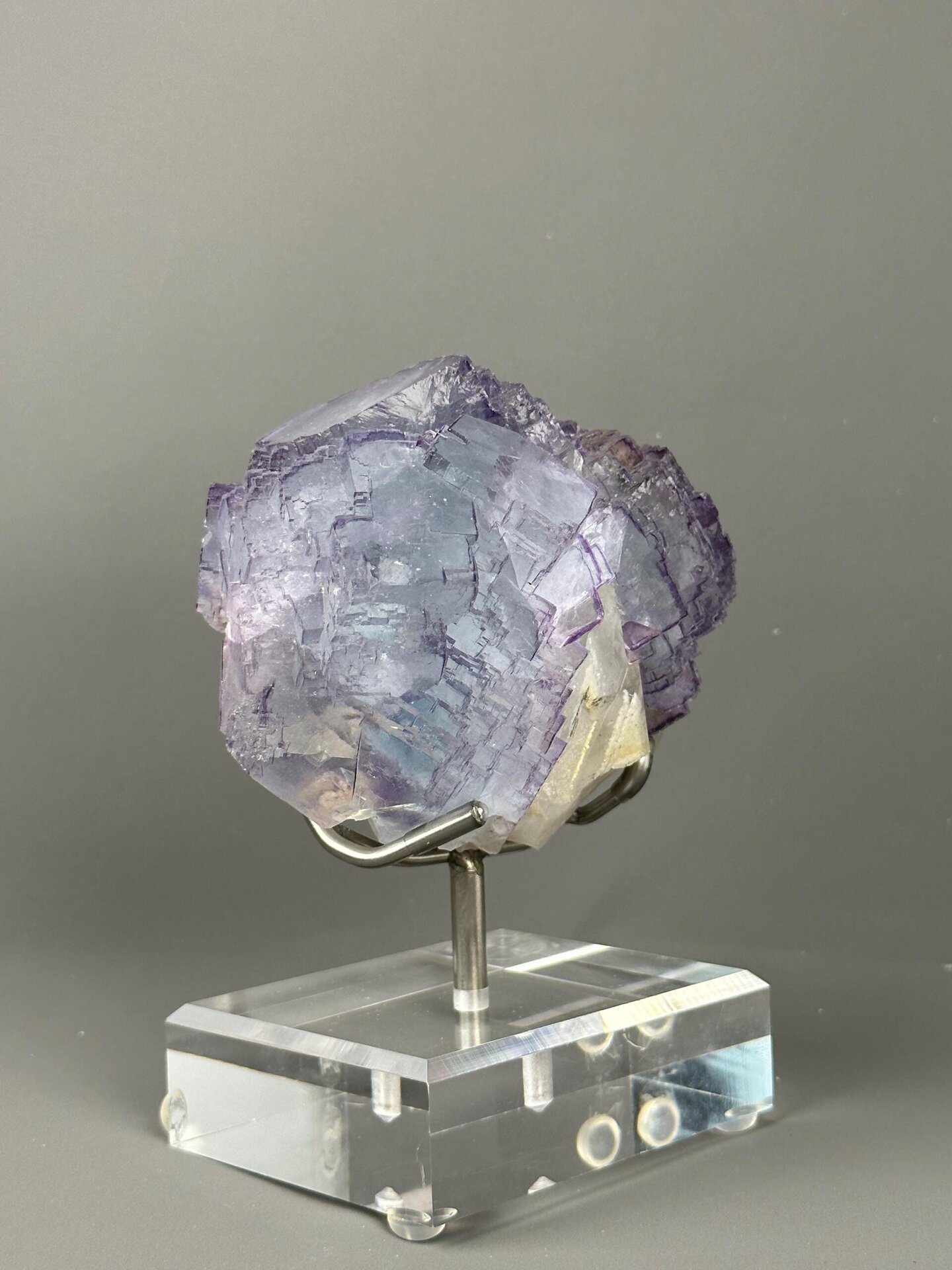 Close-up of large interpenetrating fluorite twin pair