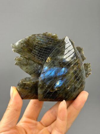 Labradorite Sculpture - Hand-Carved Ocean Design - Artisan Crafted - Stunning Home Décor