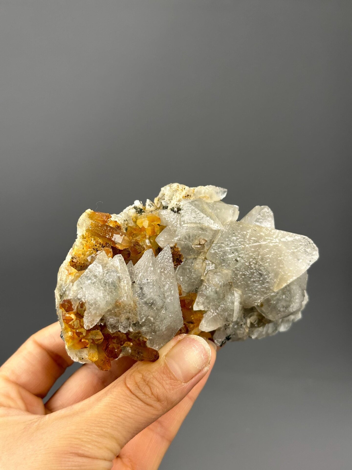Close-up of spiky acicular pink calcite needles