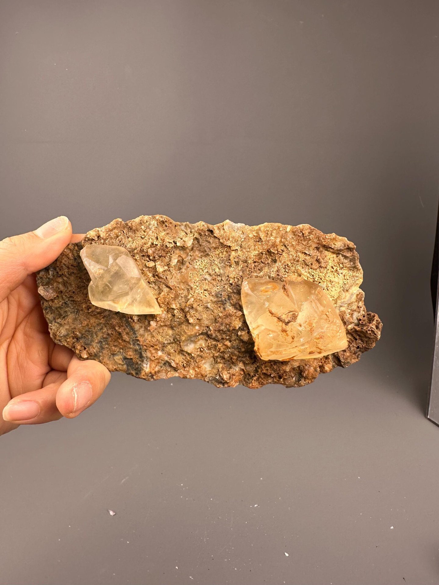 Close-up of interpenetrating twin calcite crystal pair