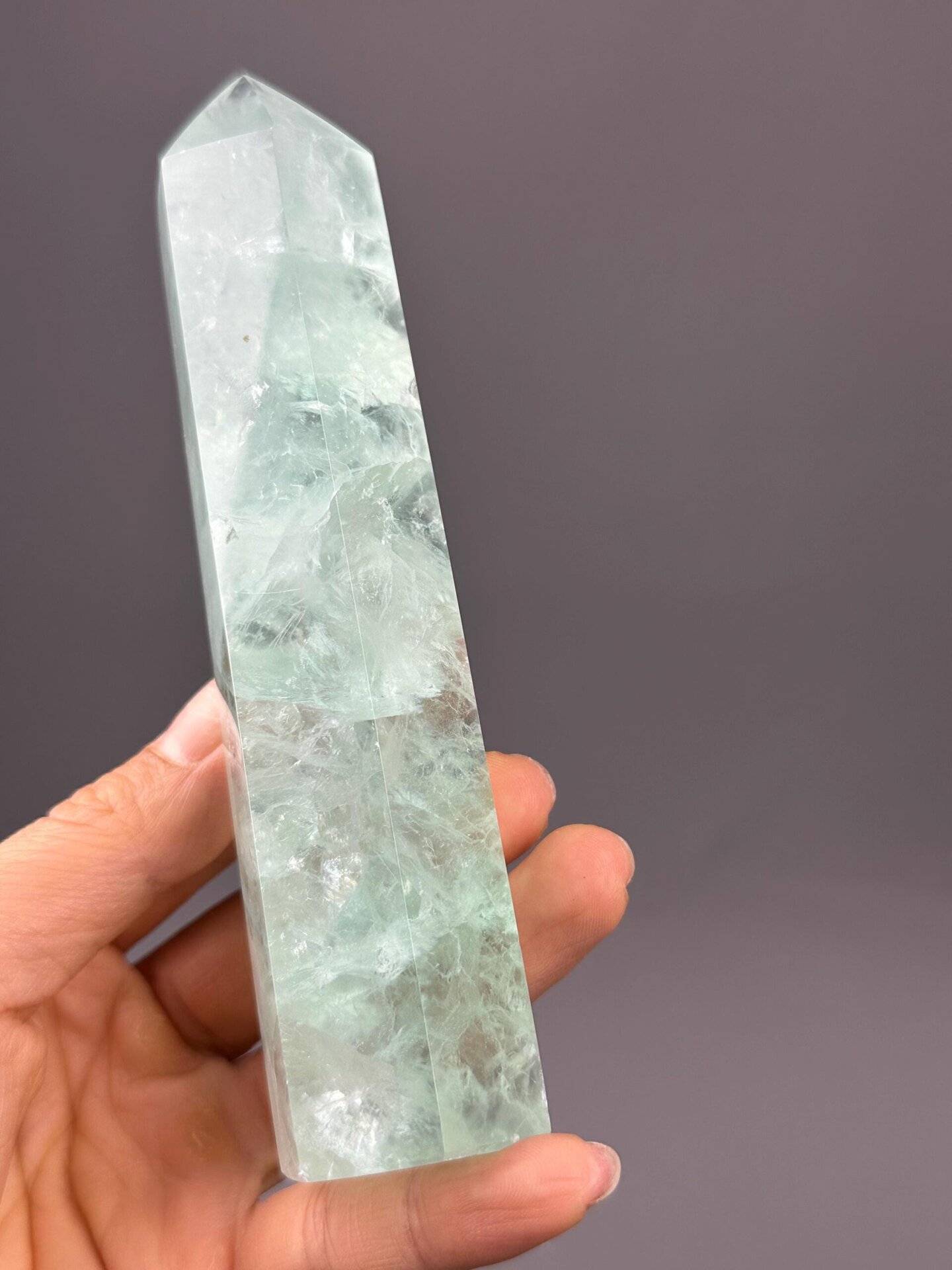 Green fluorite tower with ruler scale reference