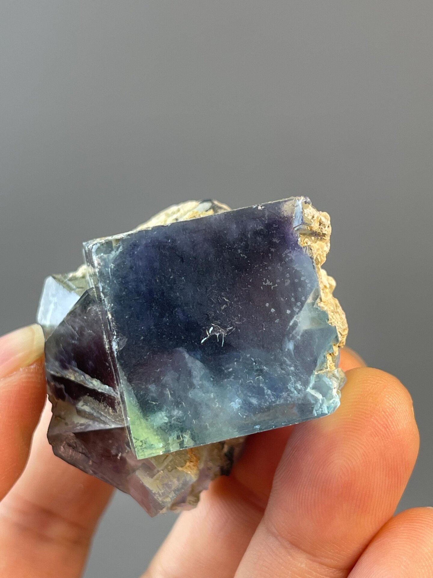 Unpolished blue fluorite with natural phantom zone inclusions