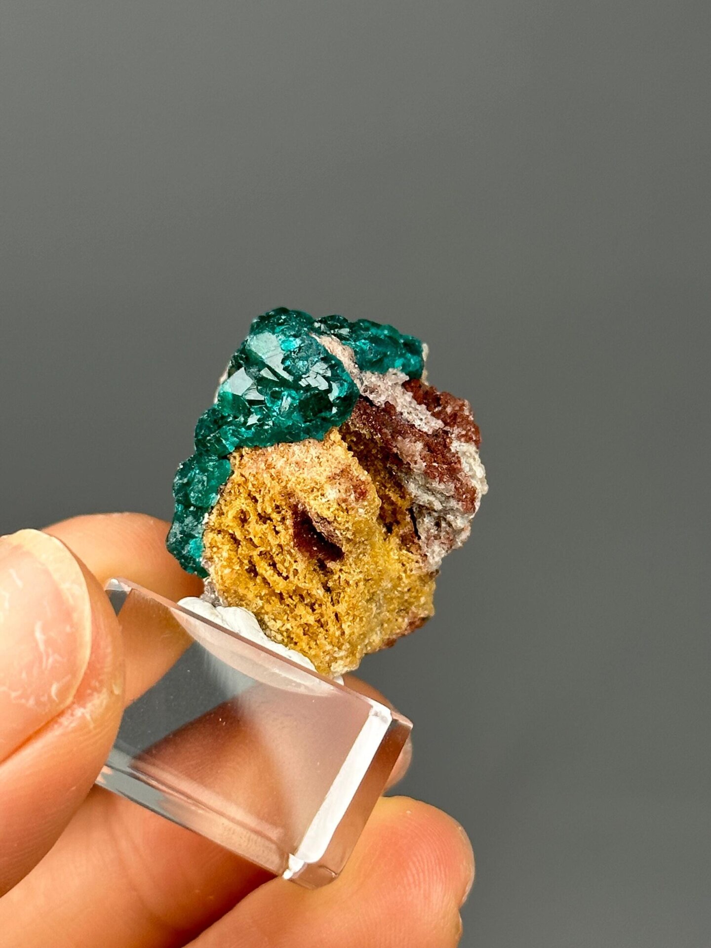Dioptase crystals overhead top-down view