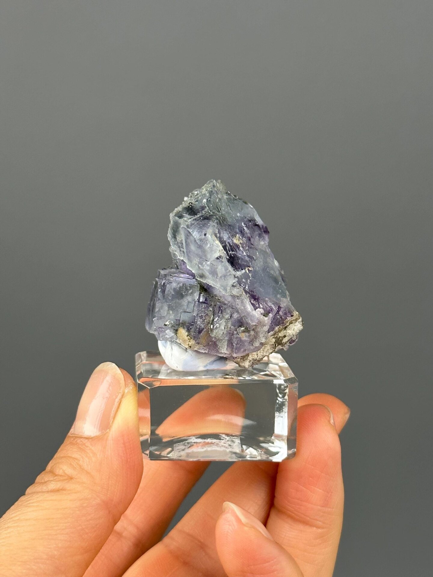 Purple green phantom fluorite overhead view
