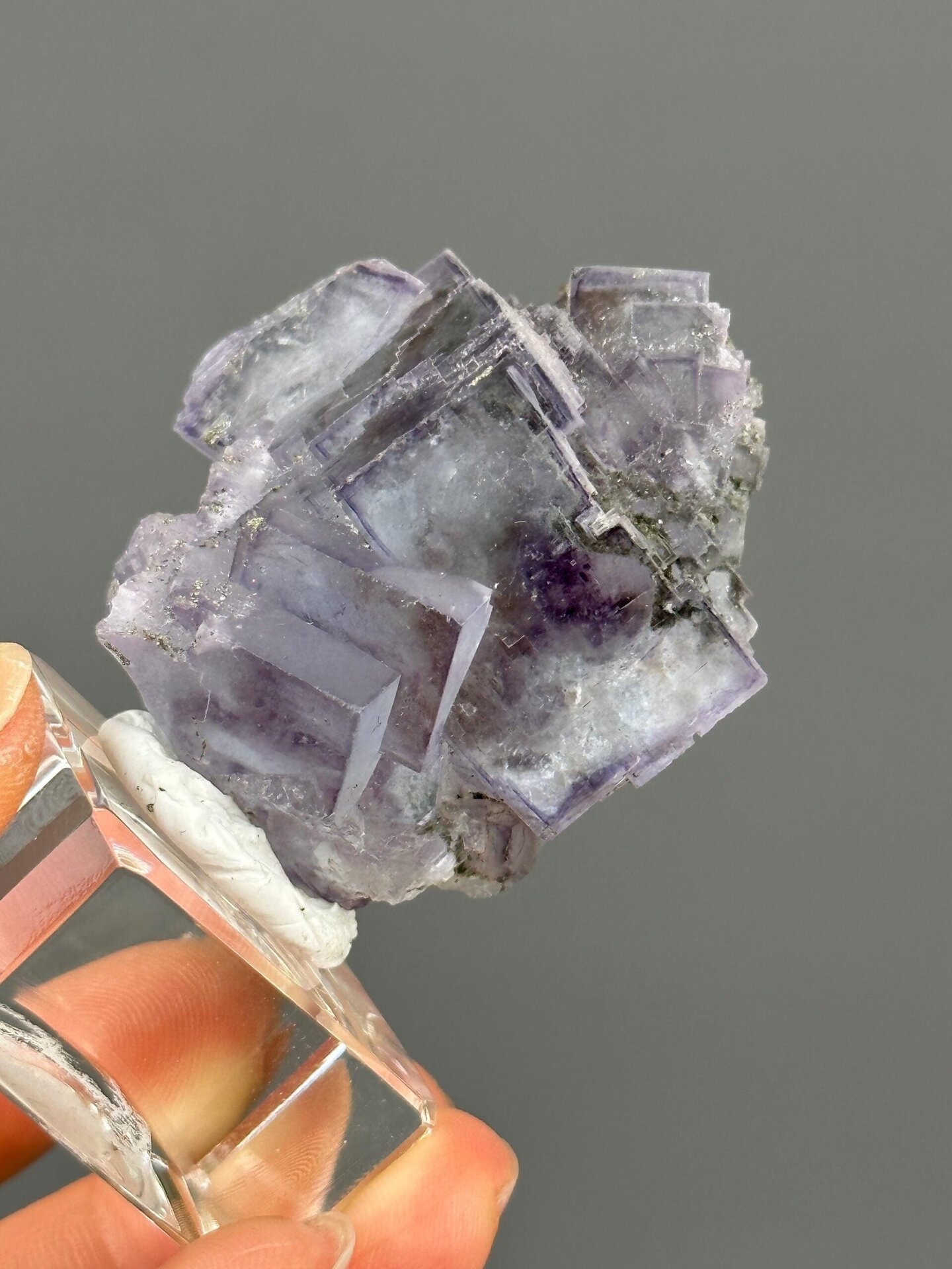 Deep purple fluorite twin overhead top-down view
