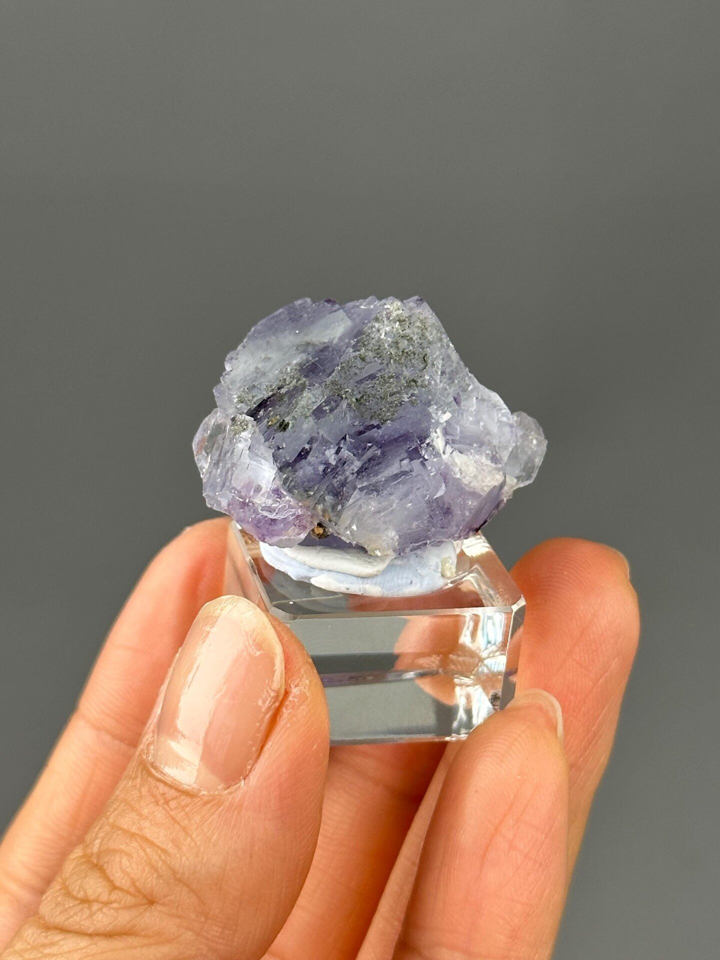 Internal rainbow iridescence twin fluorite close-up
