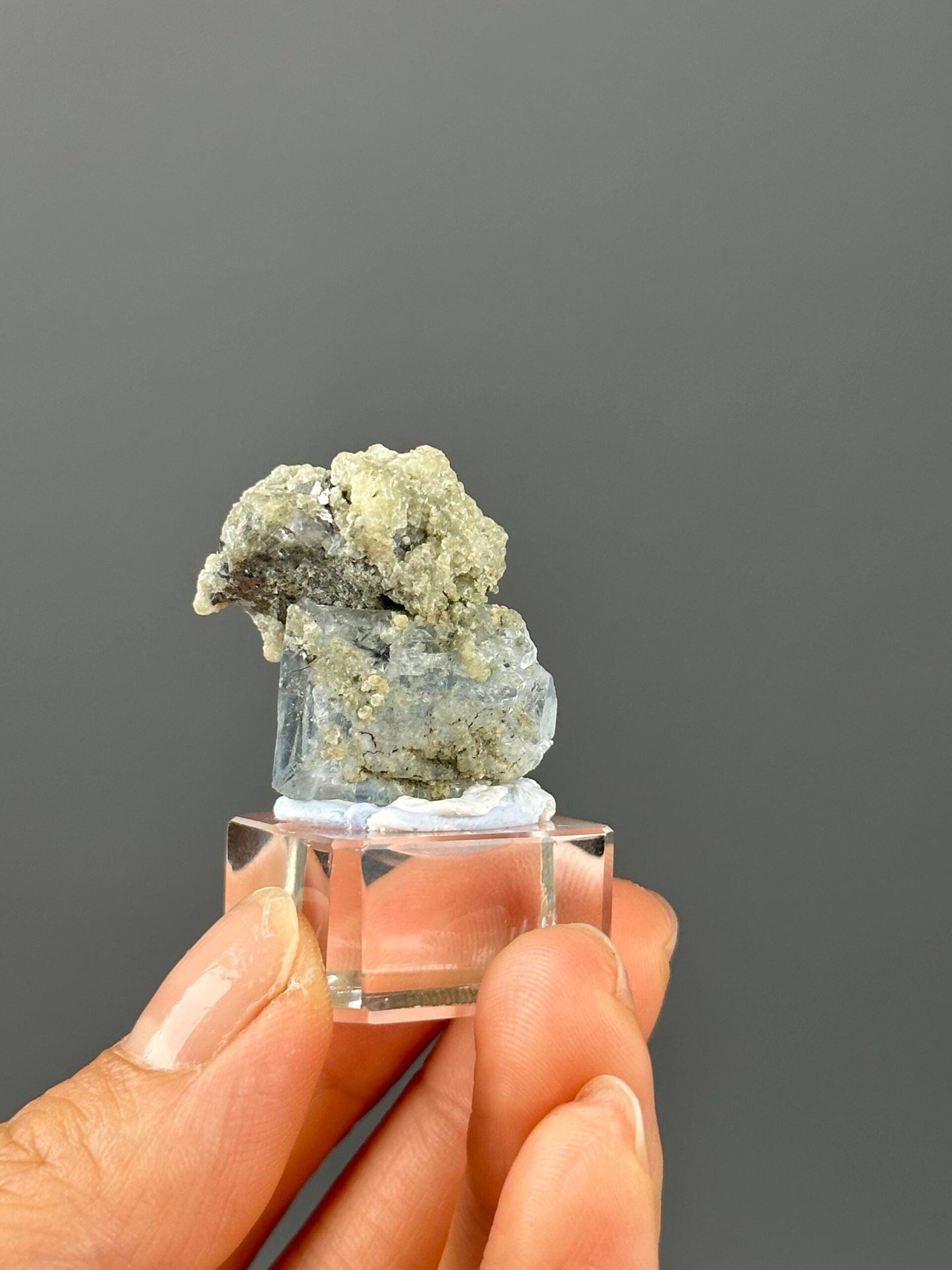 Green fluorite with white dolomite contrast close-up