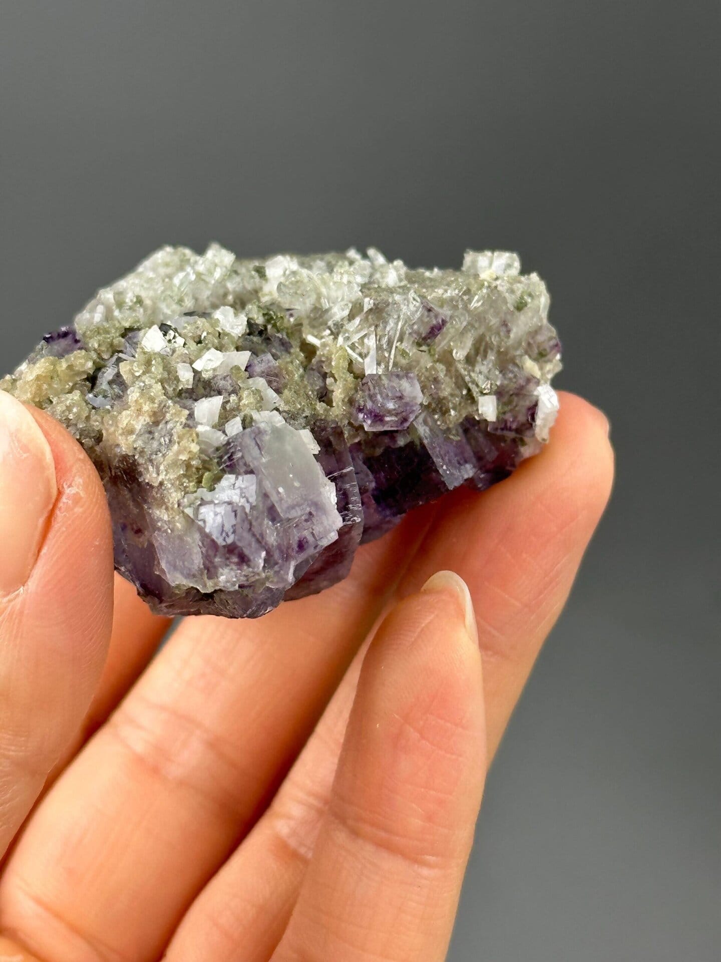Back view of purple fluorite dolomite specimen