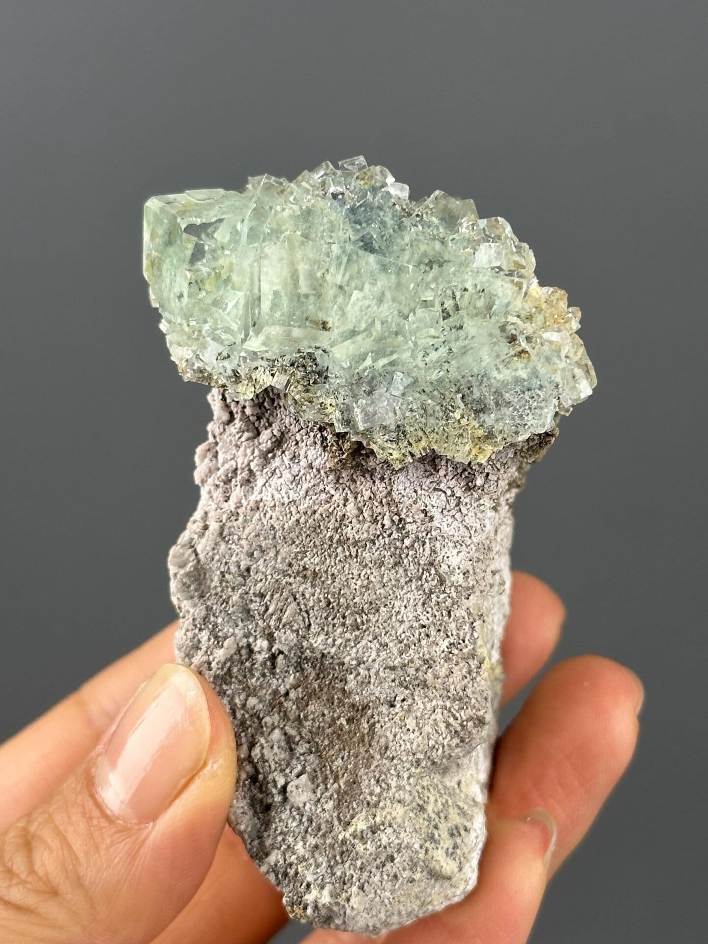 Top view of green fluorite mushroom formation