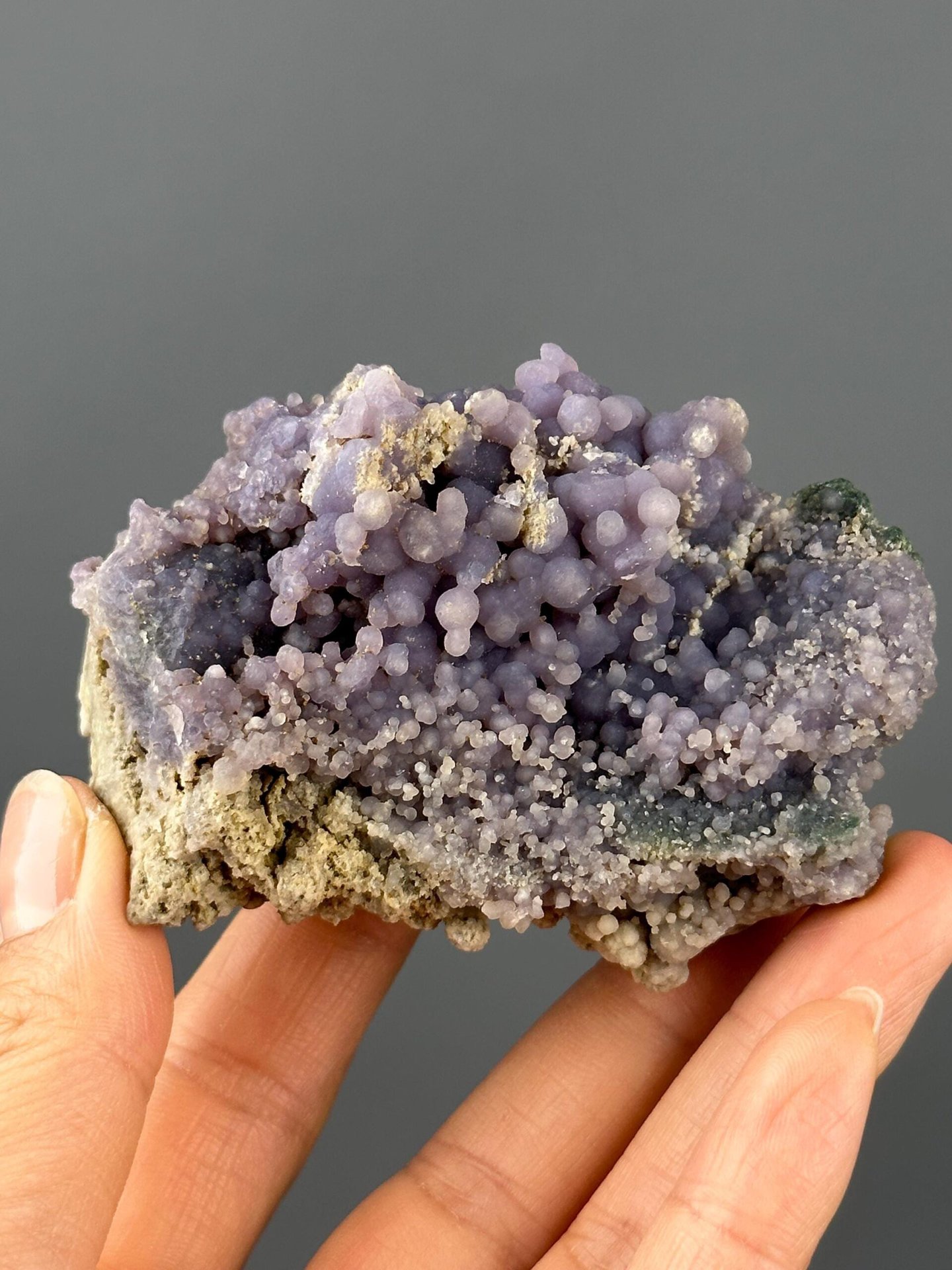 Front view of deep purple grape agate from Sulawesi Indonesia