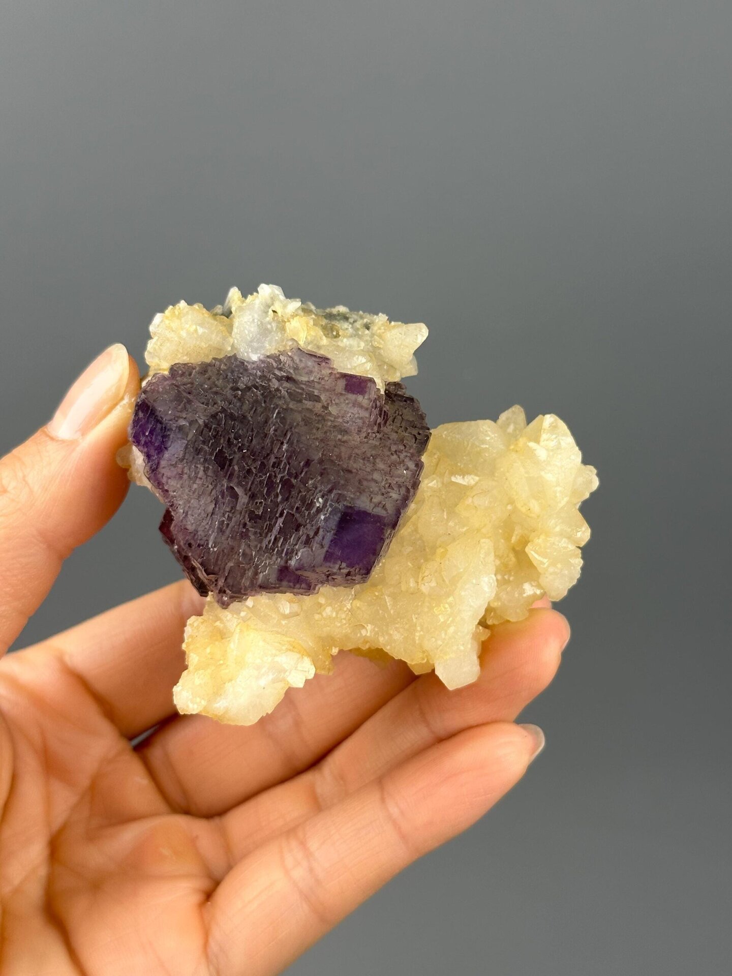 Dense interlocking purple fluorite cubic crystals
