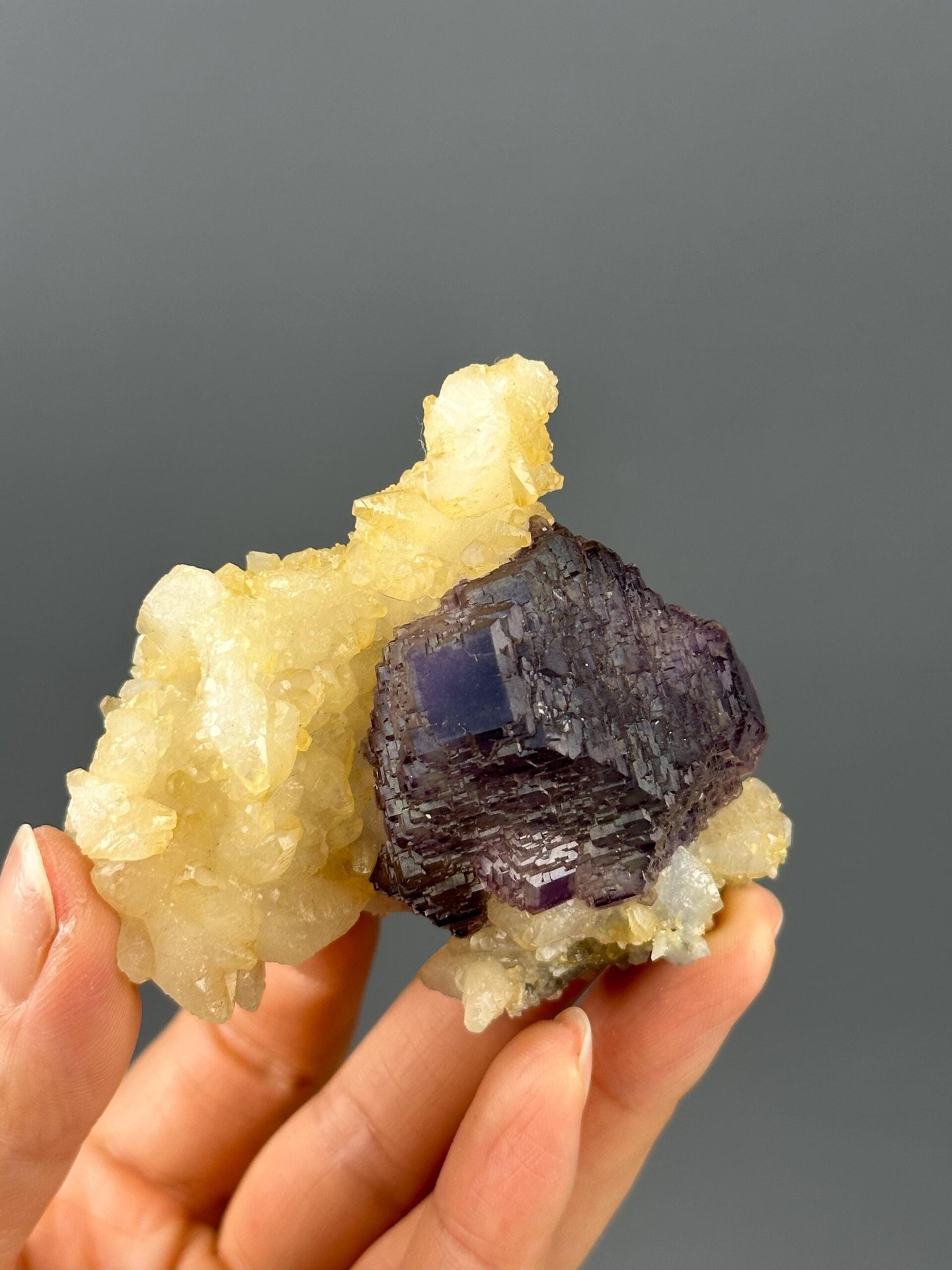 Back view of purple fluorite cluster
