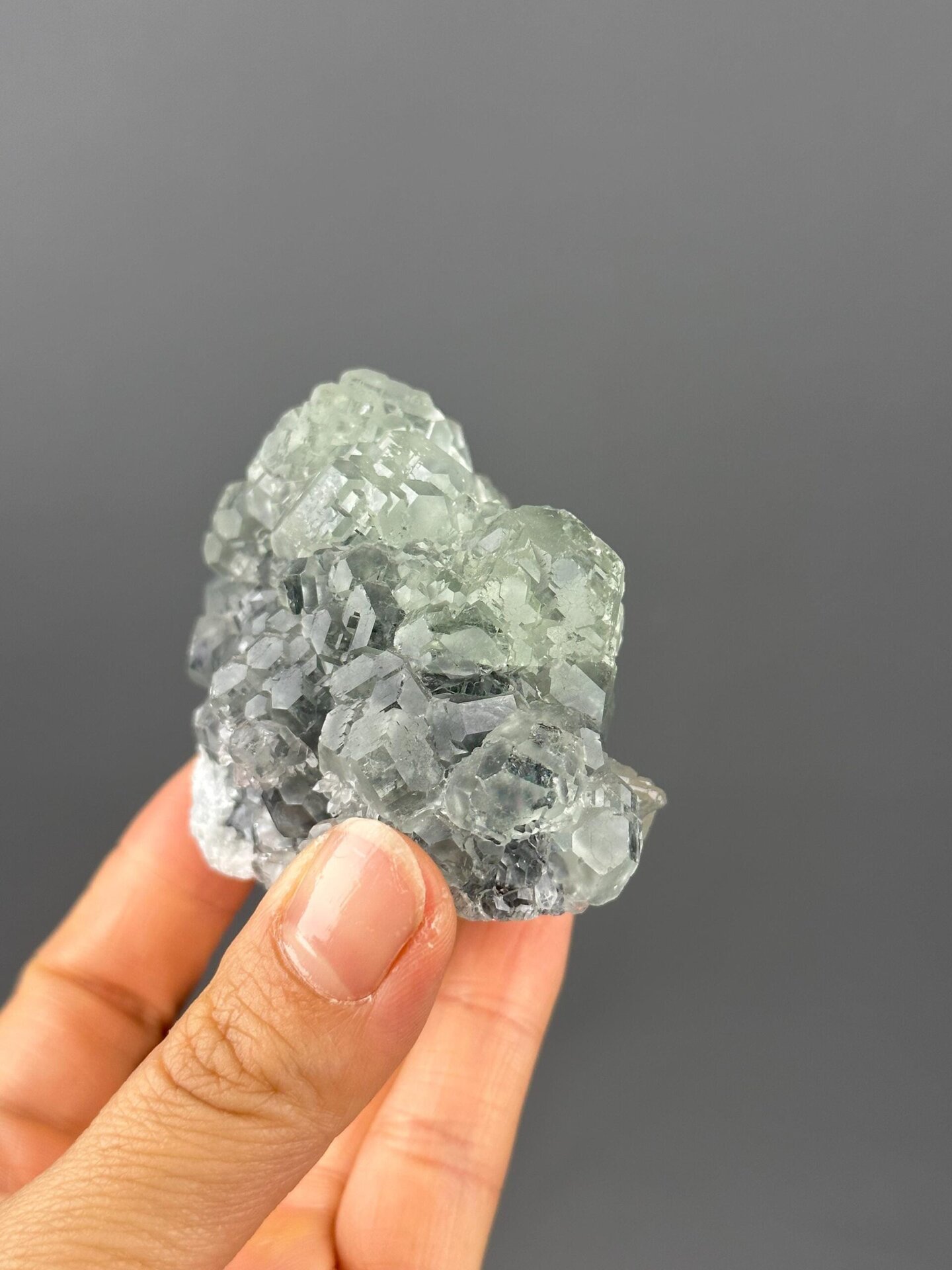 Top view of spherical green fluorite formations