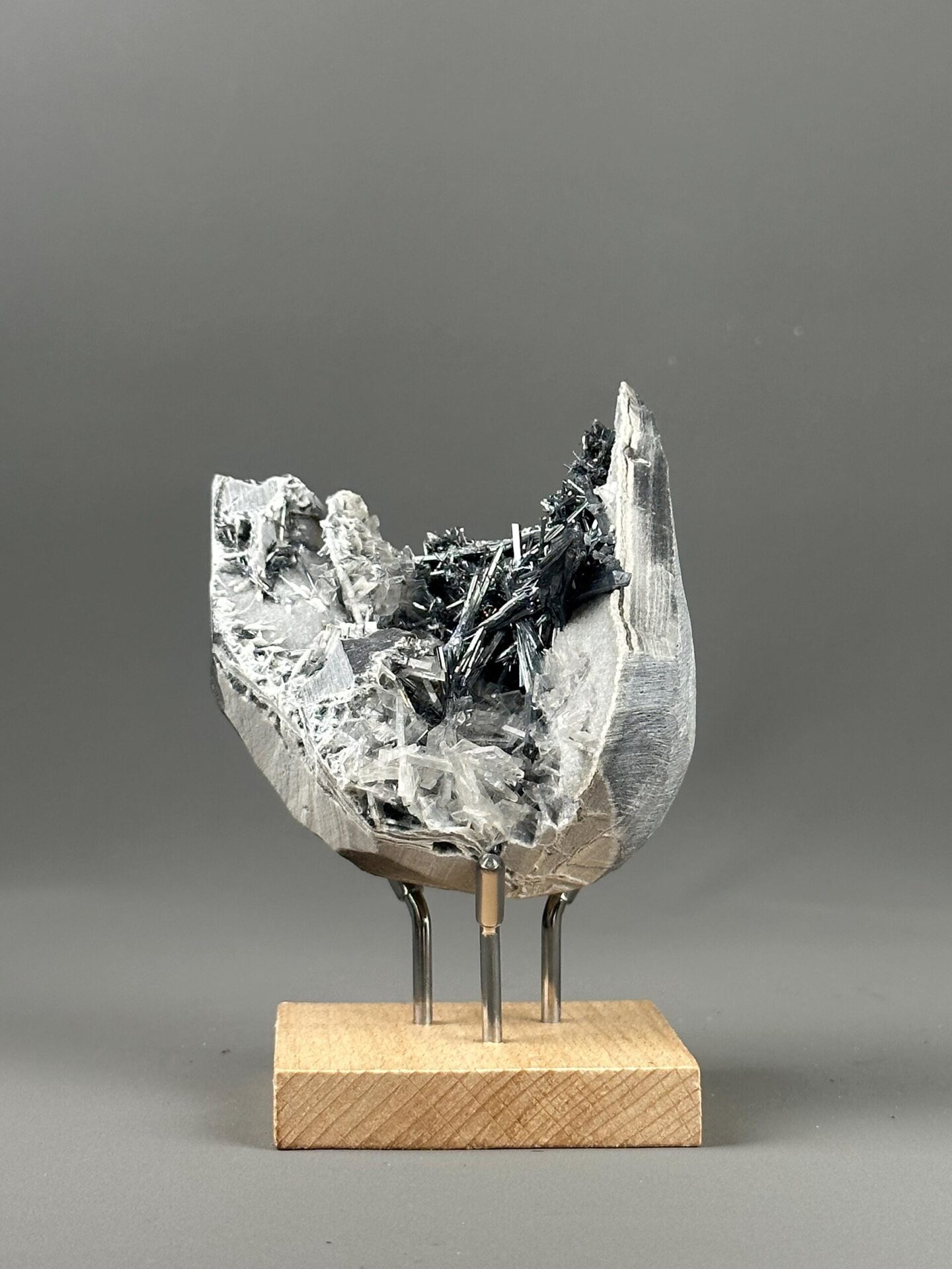 Stibnite needle tips metallic luster detail