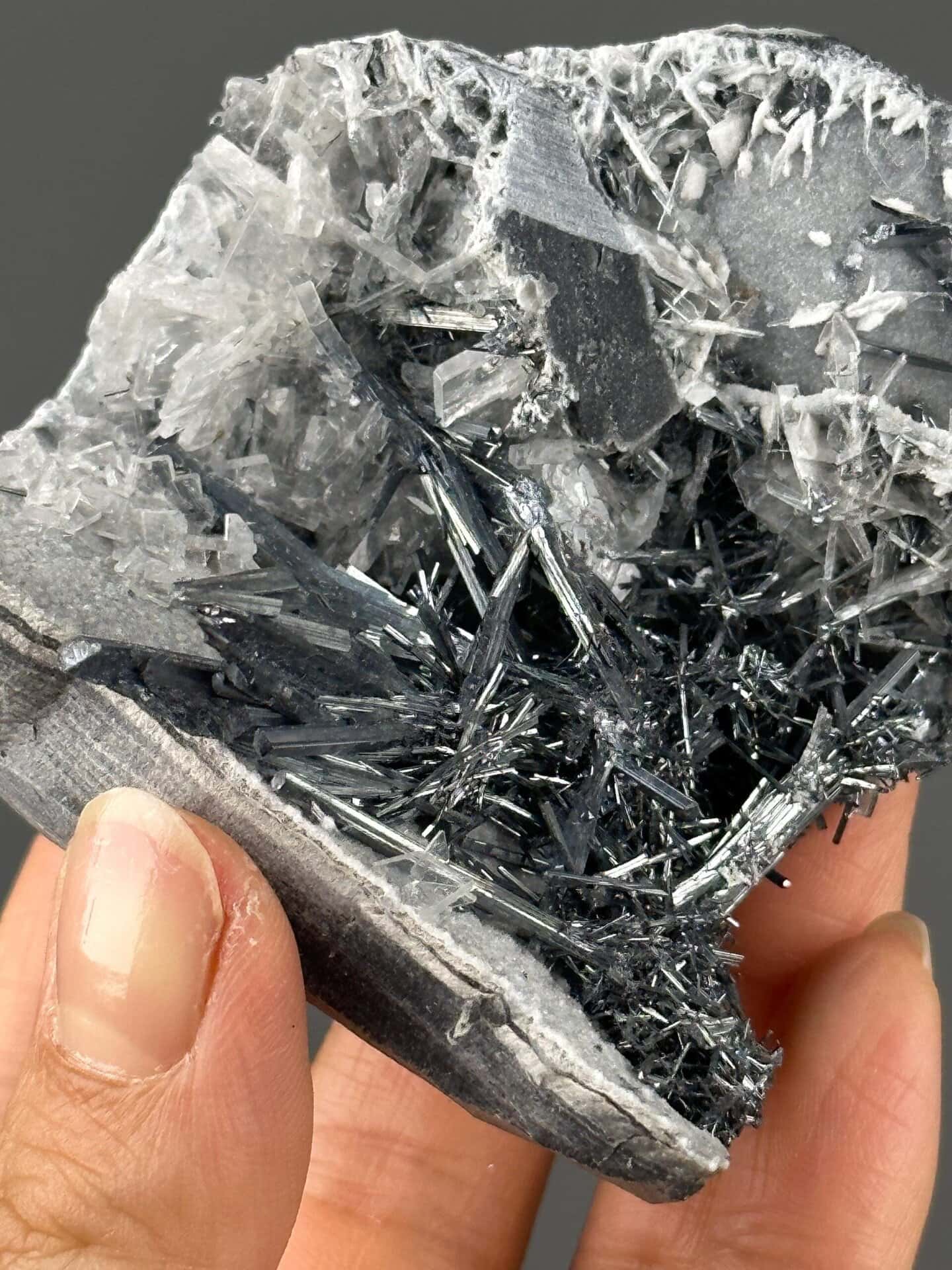 Stibnite barite scale reference mineral display