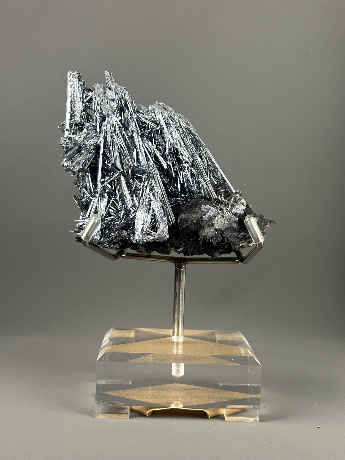 Front view of dense stibnite needle crystal formation from Hunan