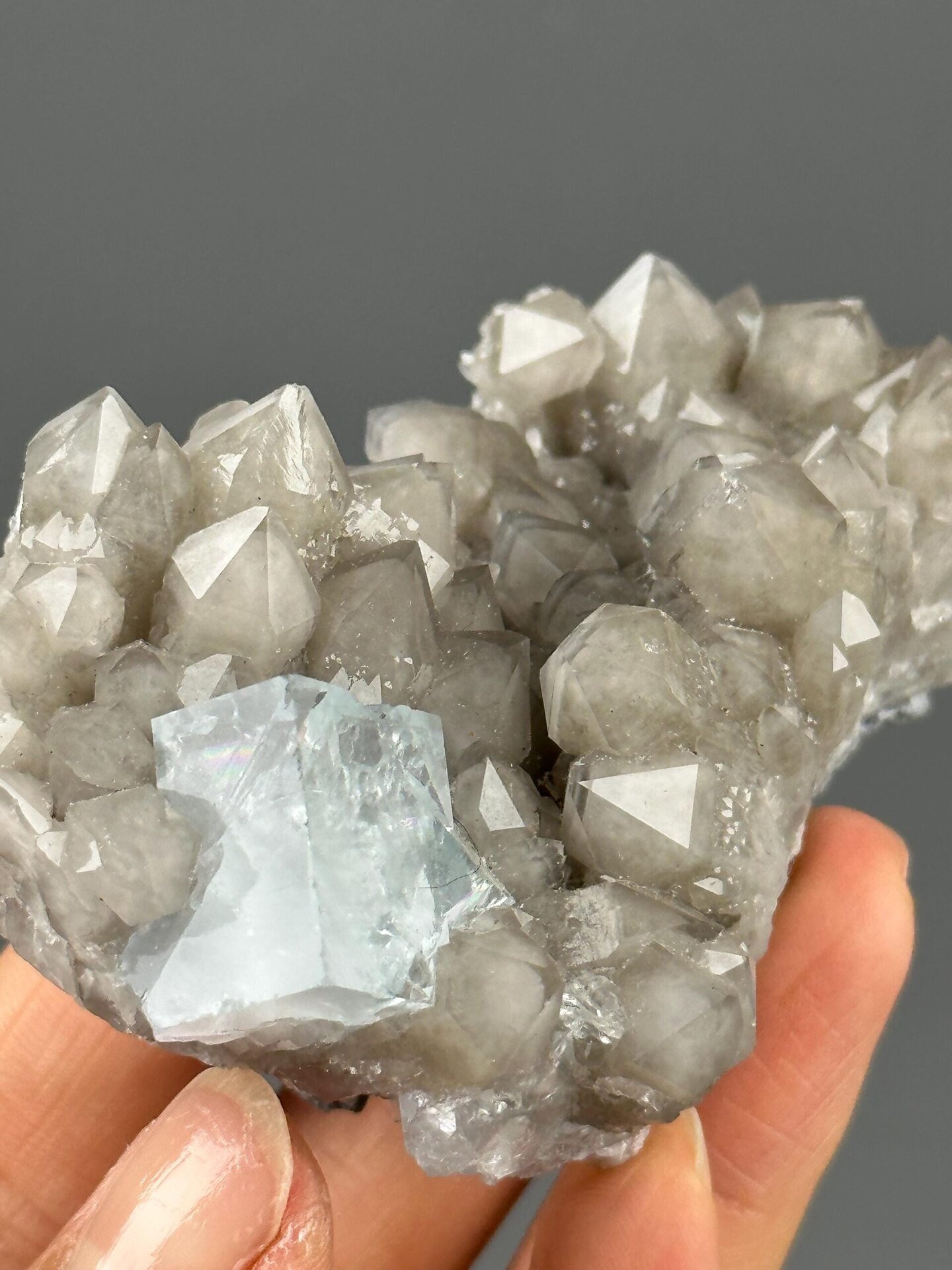 Blue fluorite quartz overhead top-down view