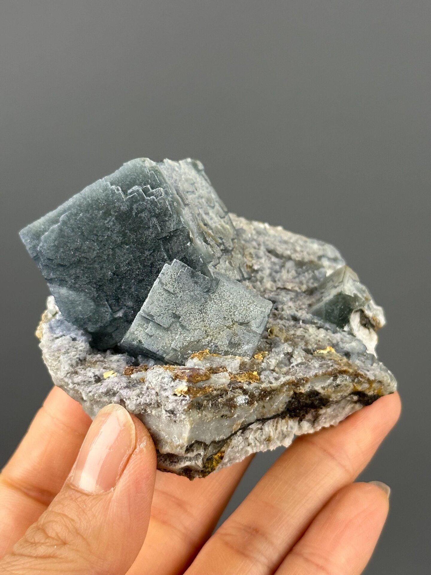 Green step-growth fluorite cluster Inner Mongolia front view
