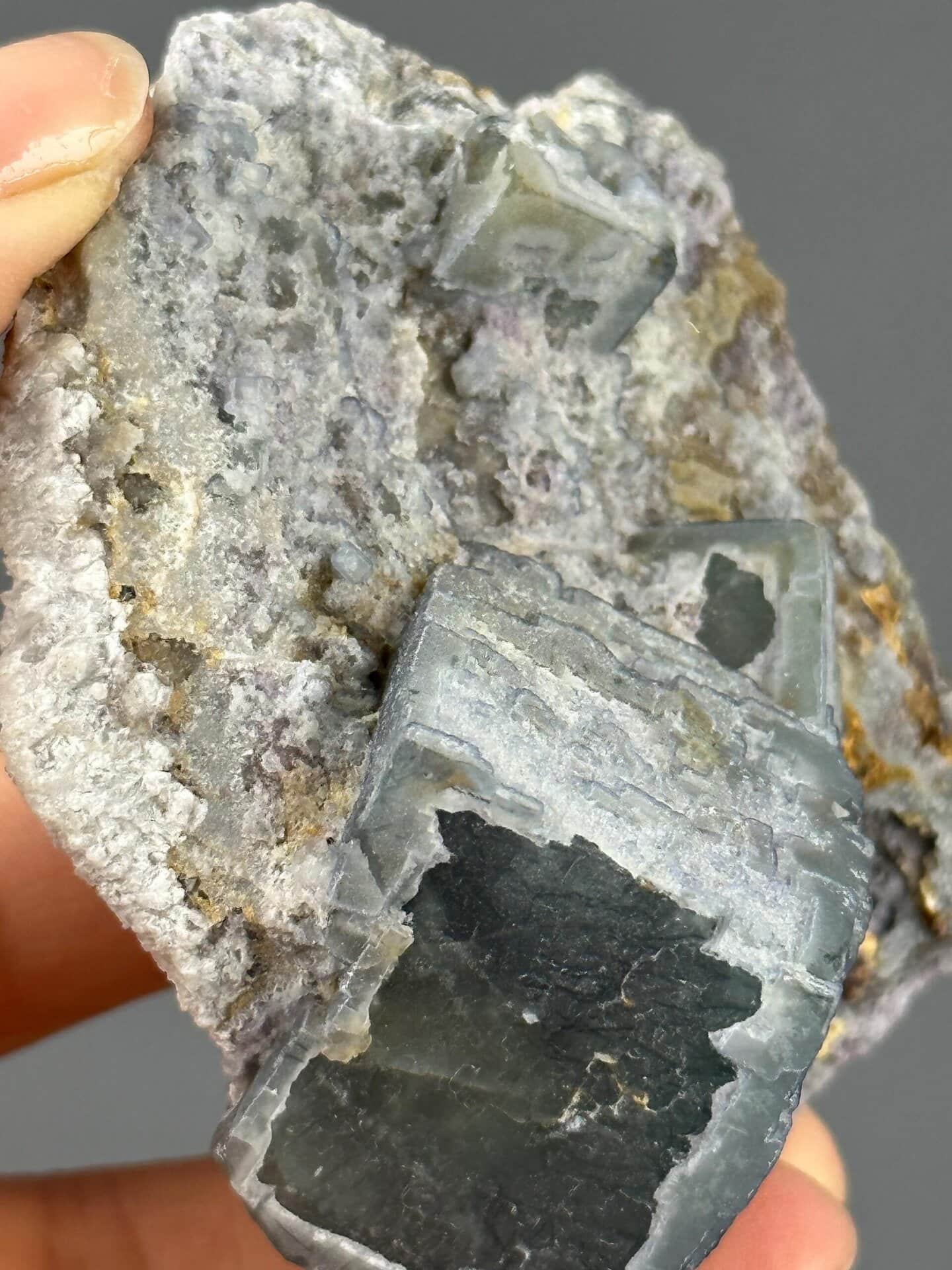 Fluorite step growth layering close-up