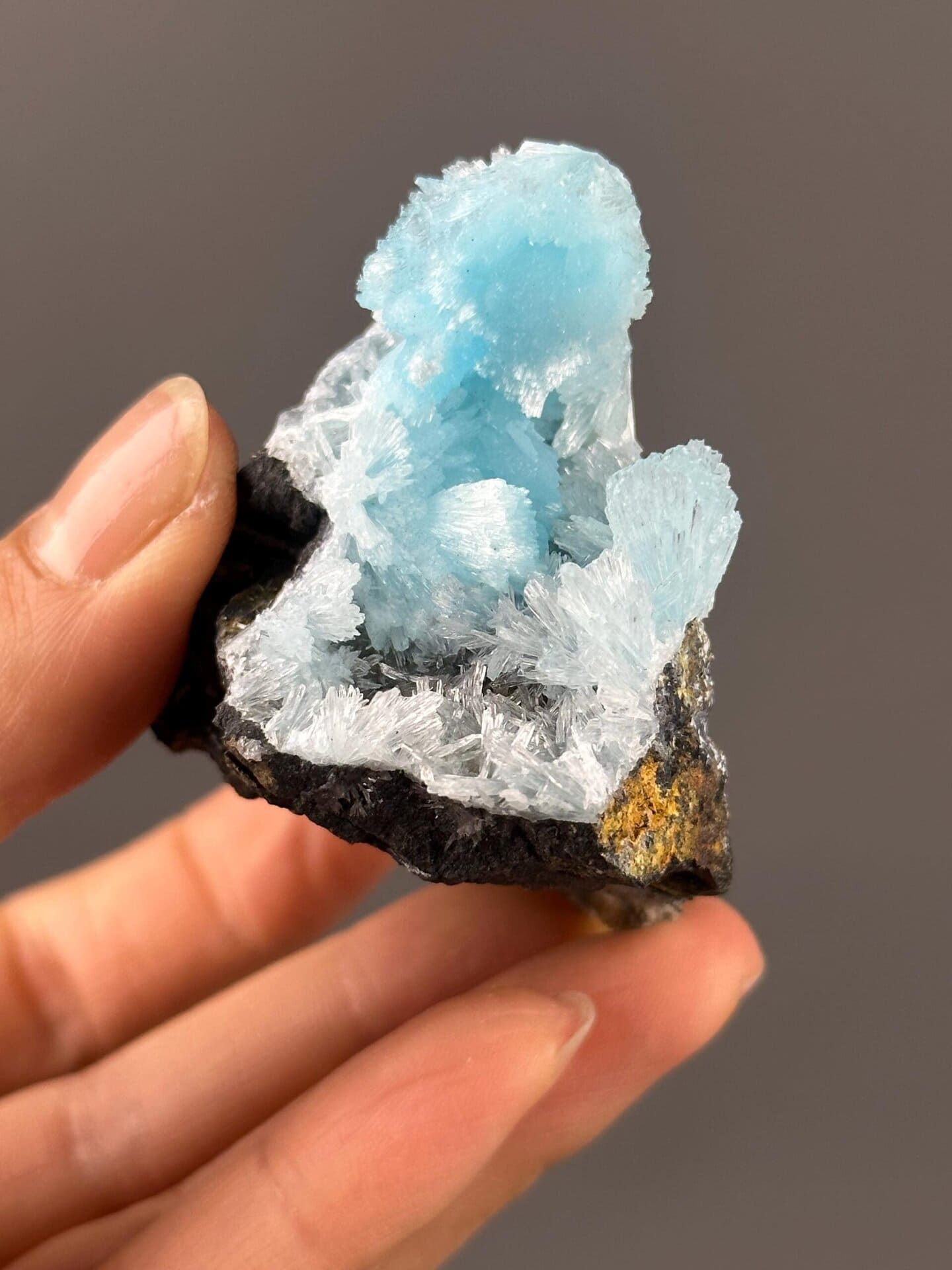 Scale reference of blue hemimorphite goblet from Yunnan
