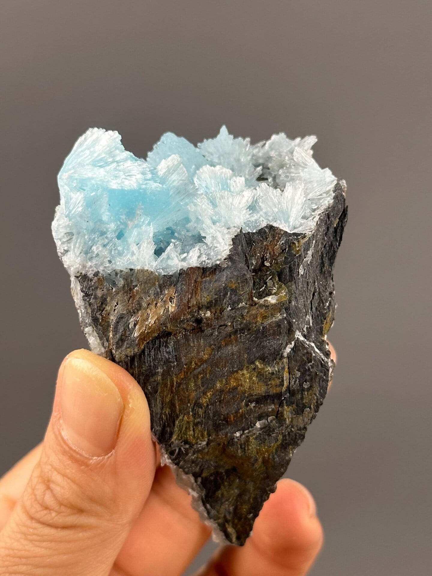 Front view of blue hemimorphite goblet formation from Yunnan