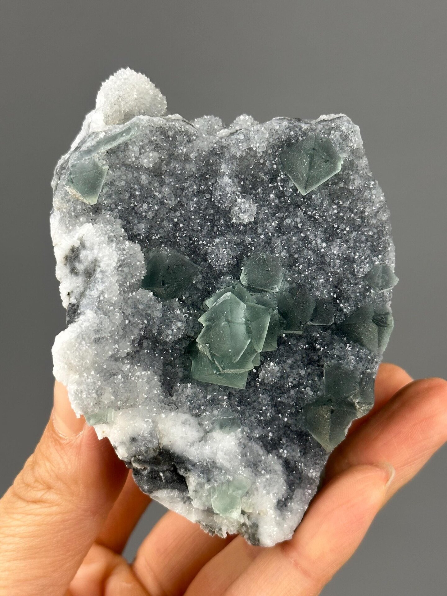 Fluorite with quartz coating overhead view