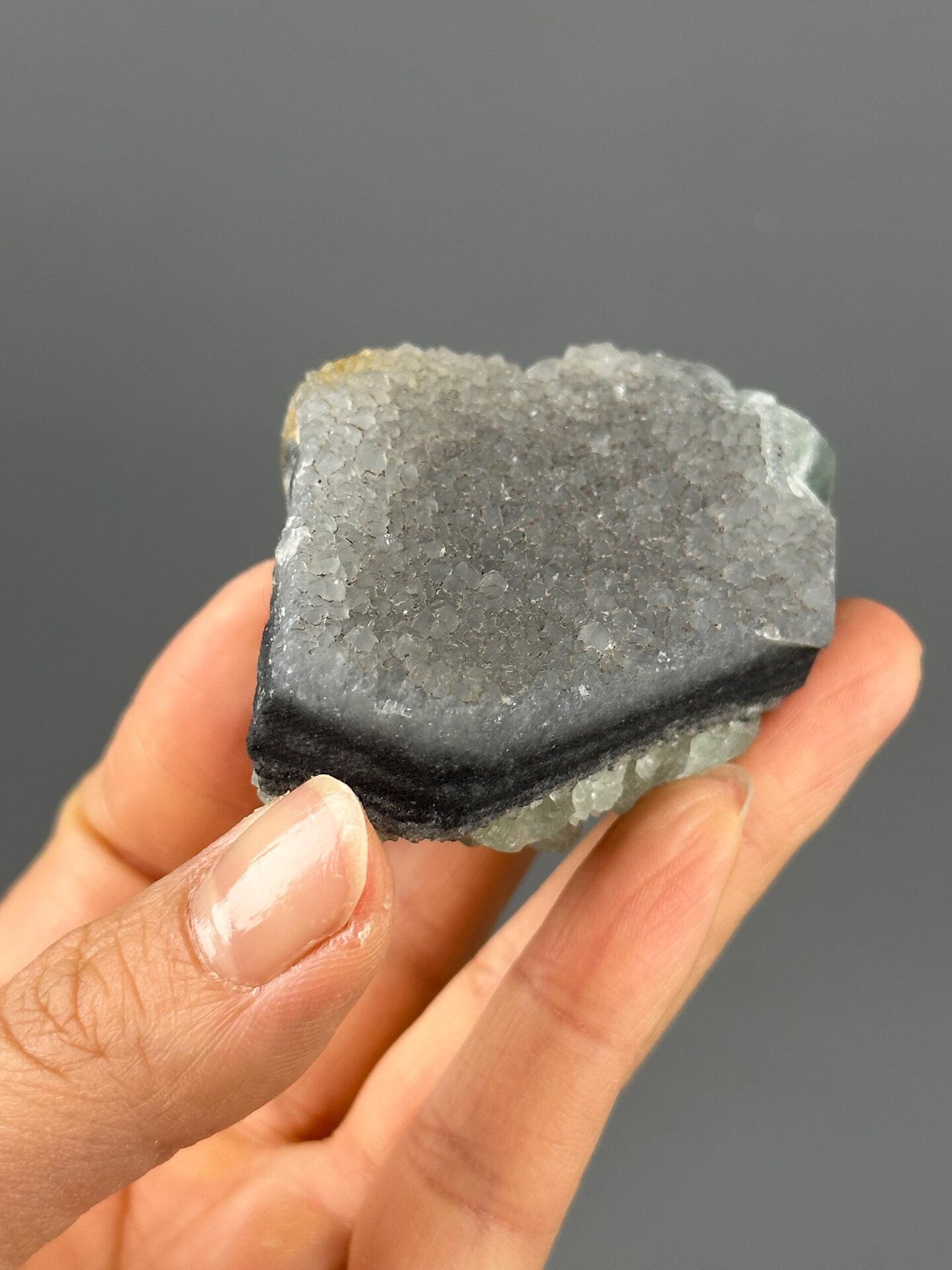 Green fluorite quartz overhead top-down view