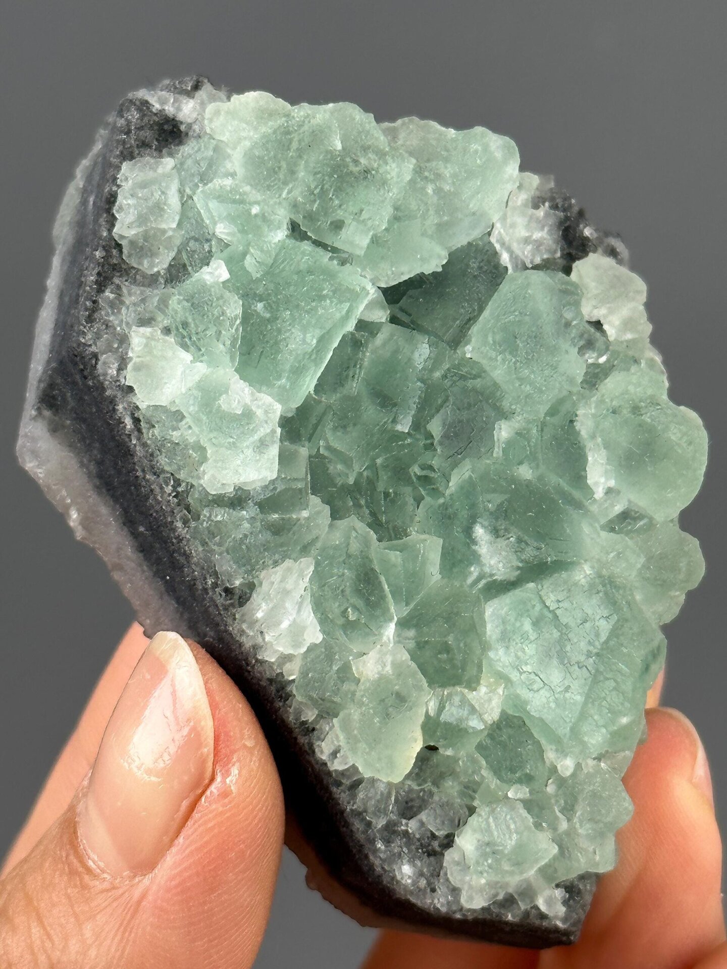 Green fluorite quartz association close-up