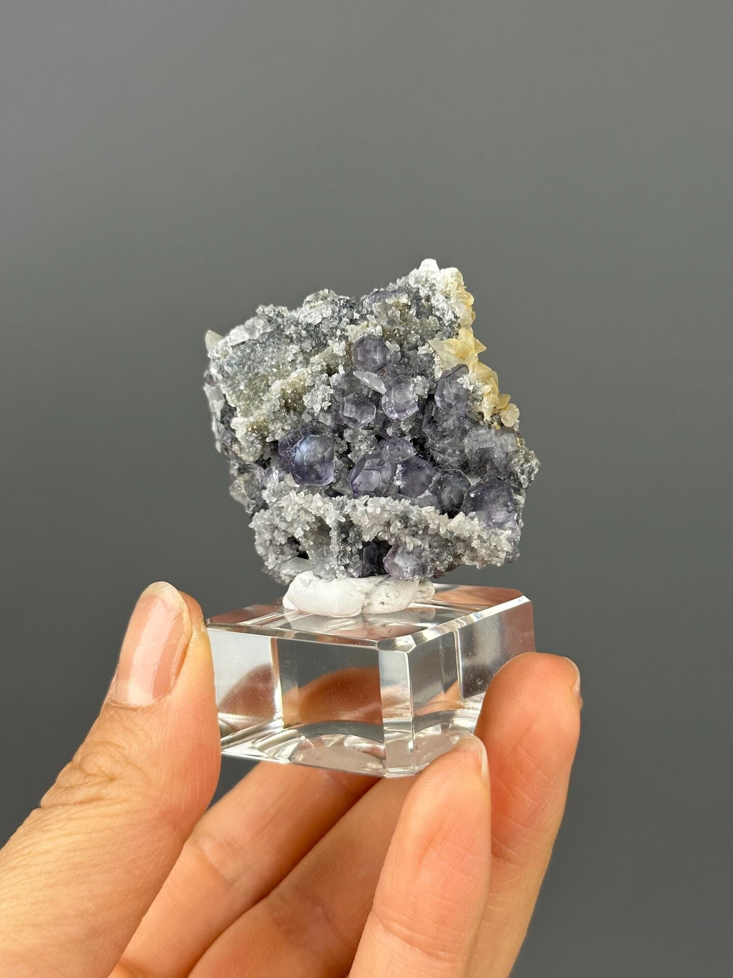 Close-up of mixed fluorite quartz and calcite minerals