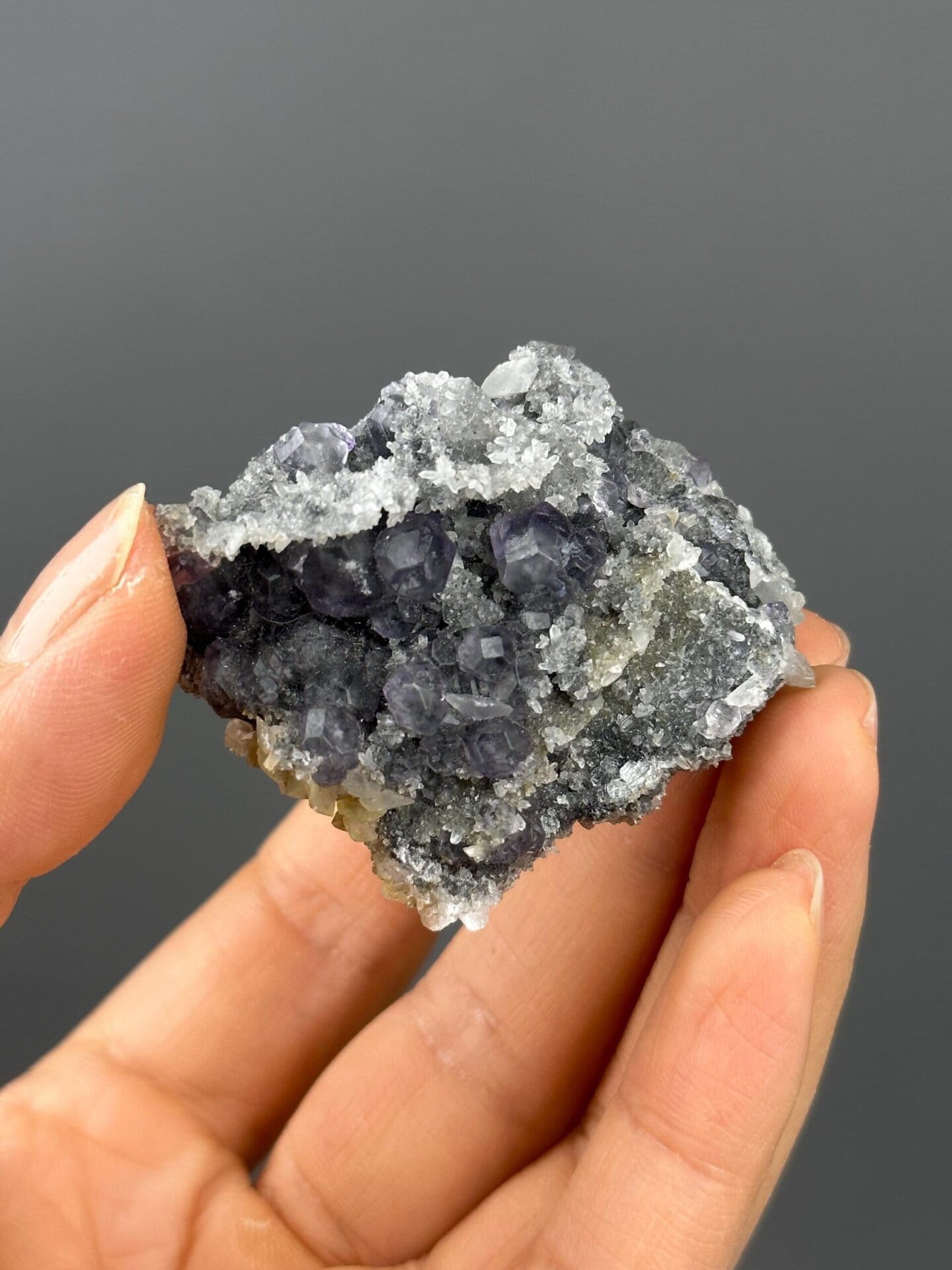 Scale reference of large fluorite quartz calcite cluster
