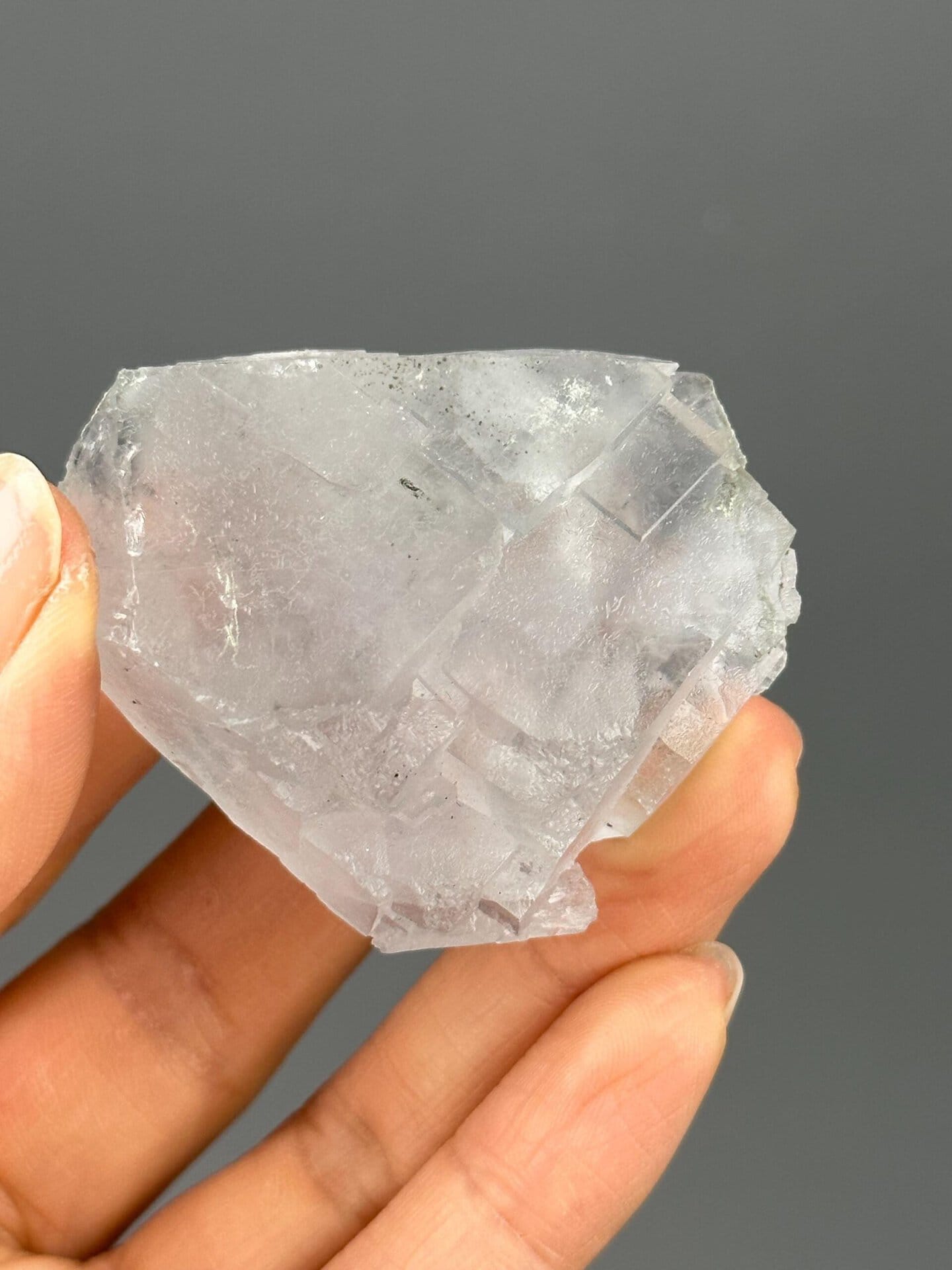 Front view of white fluorite with blue phantom from Hunan