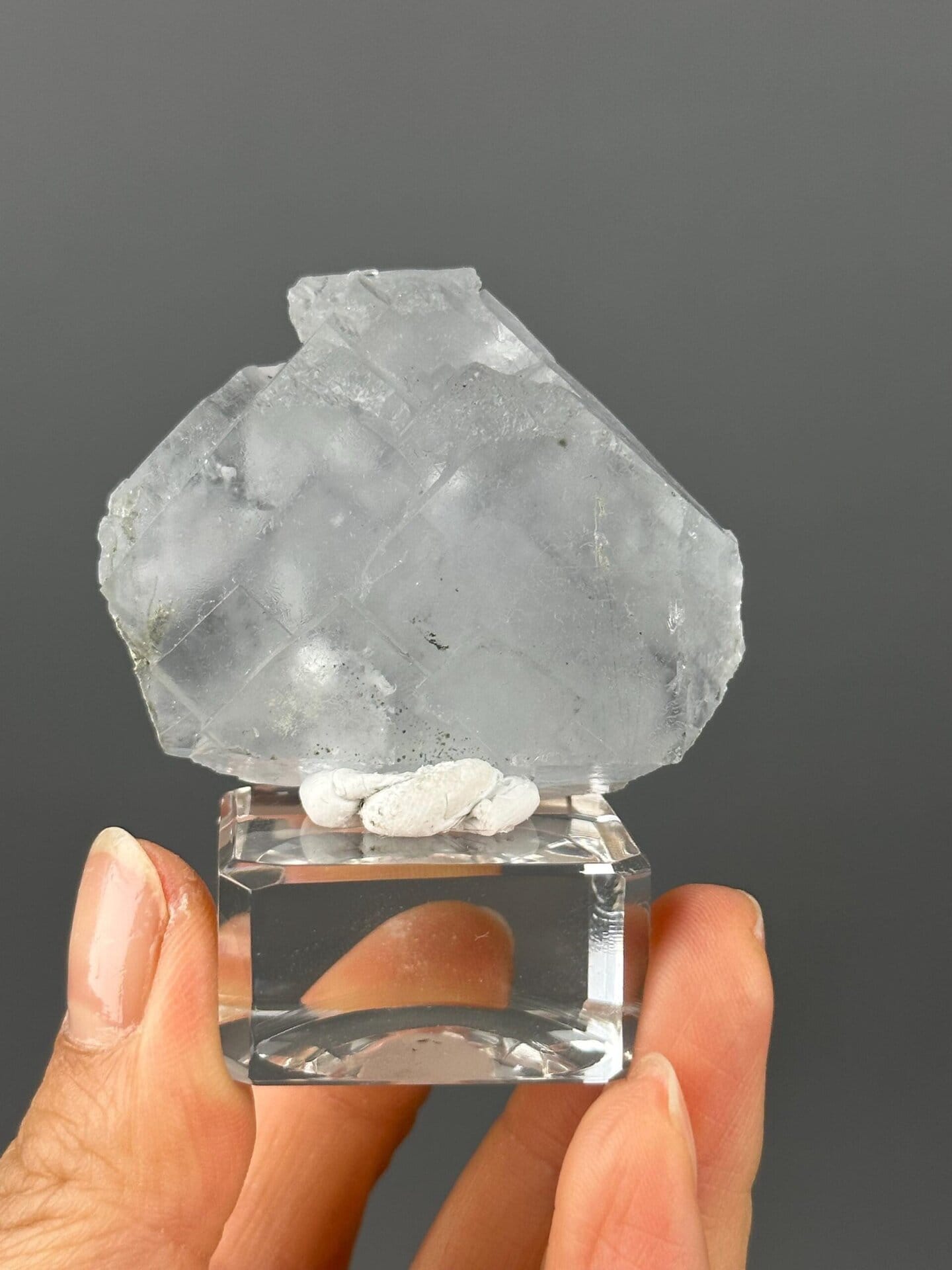 Back view of white fluorite crystal specimen