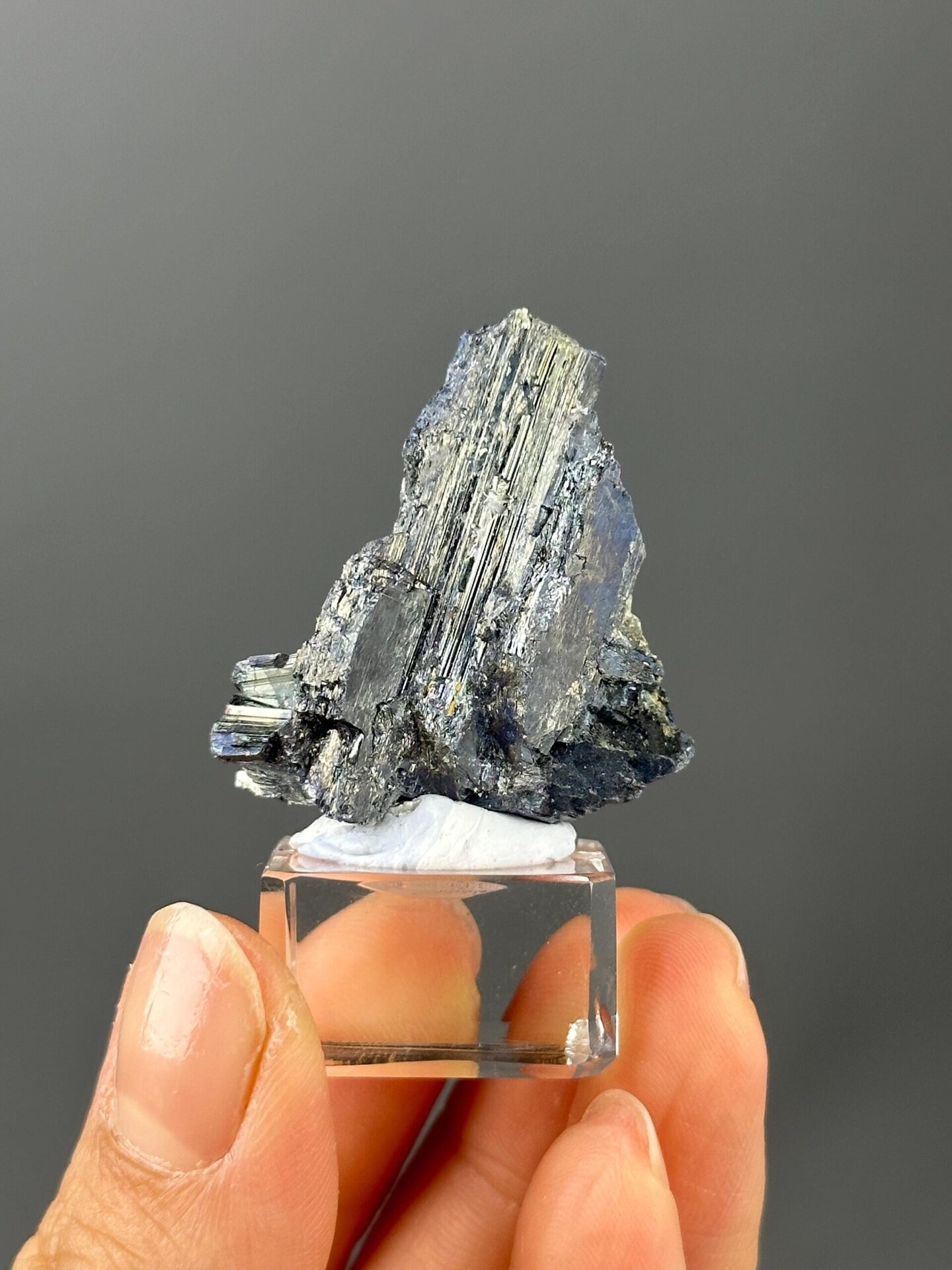 Stibnite crystals overhead top-down view