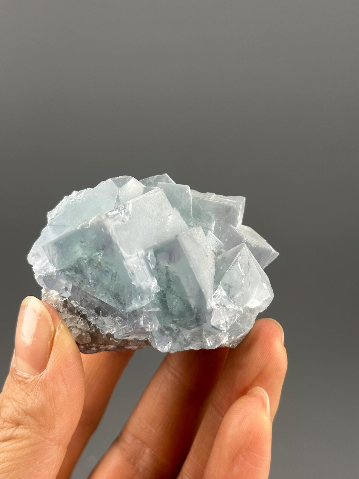 Close-up of twinned fluorite crystal faces
