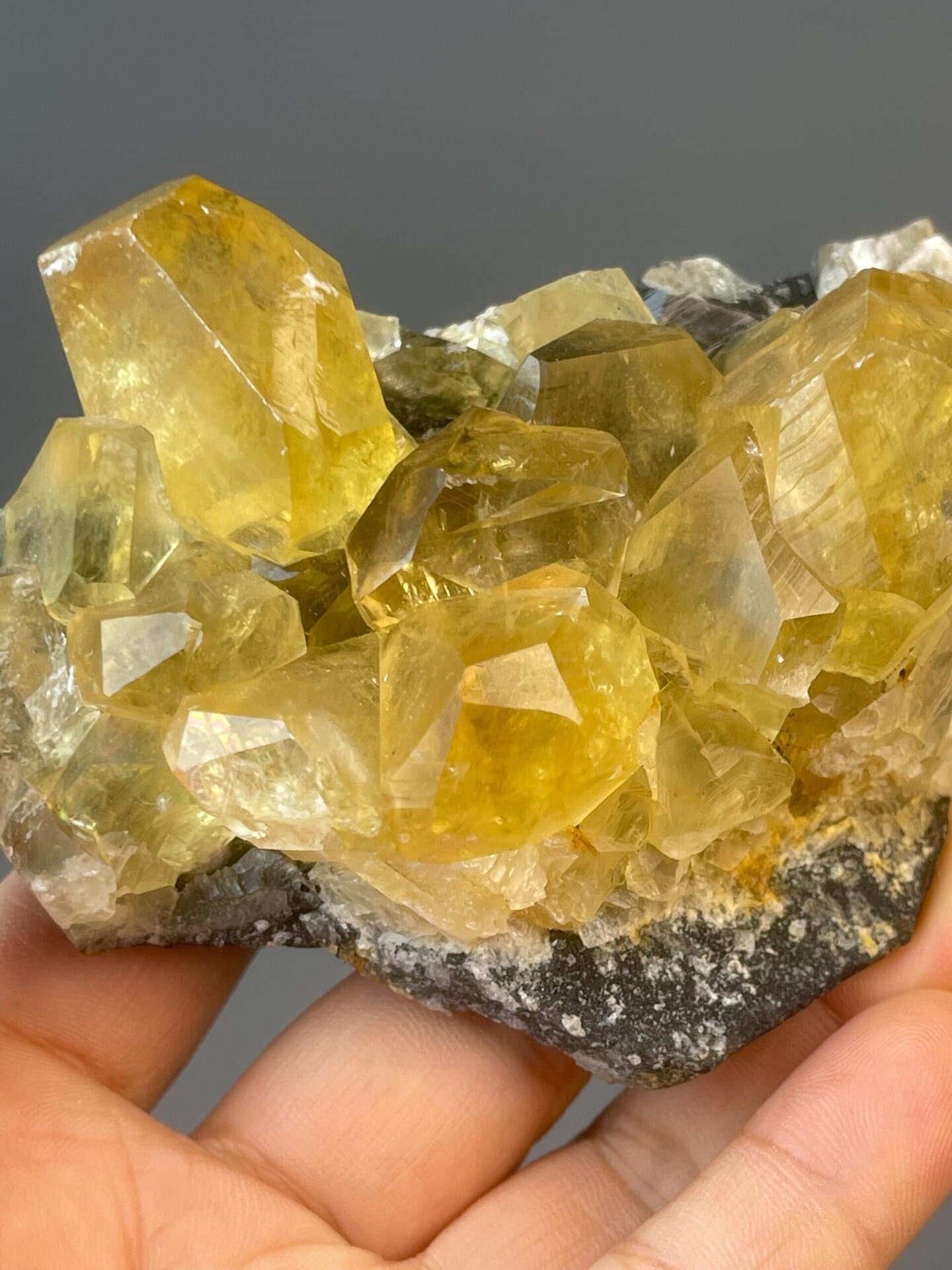 Yellow CaCO₃ calcite crystal with vintage mineral specimen quality