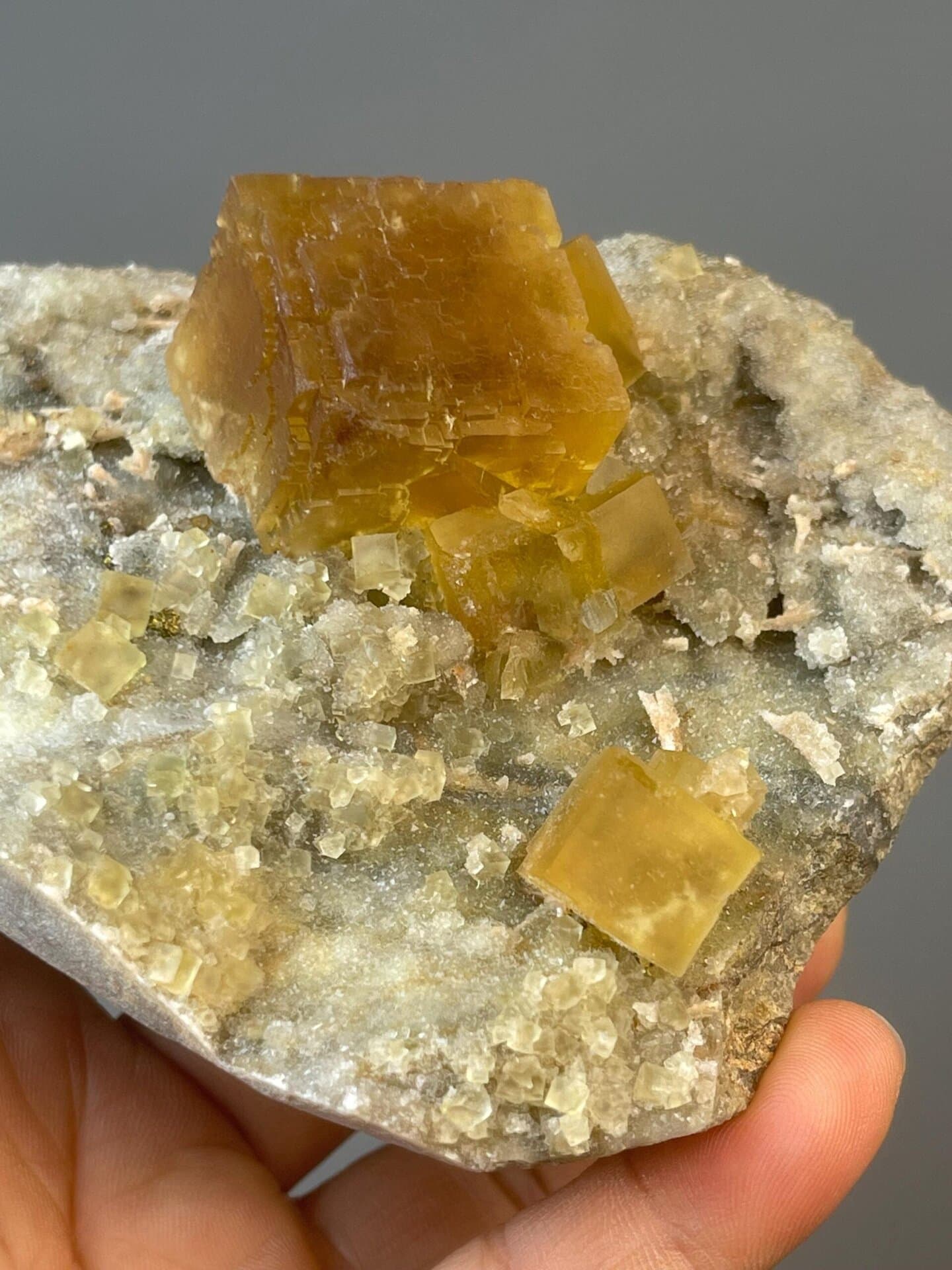 Rare golden fluorite from Anhui Province with vitreous luster