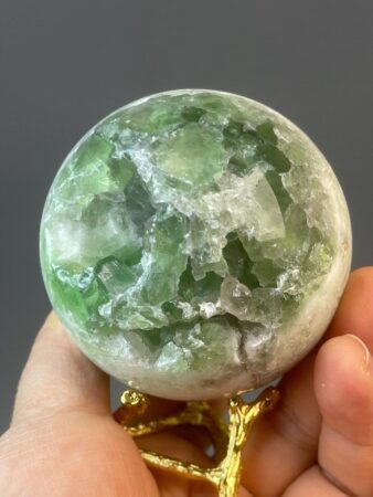 Green Fluorite Sphere - Hand-Carved - Whimsical Patterns - Metaphysical Décor
