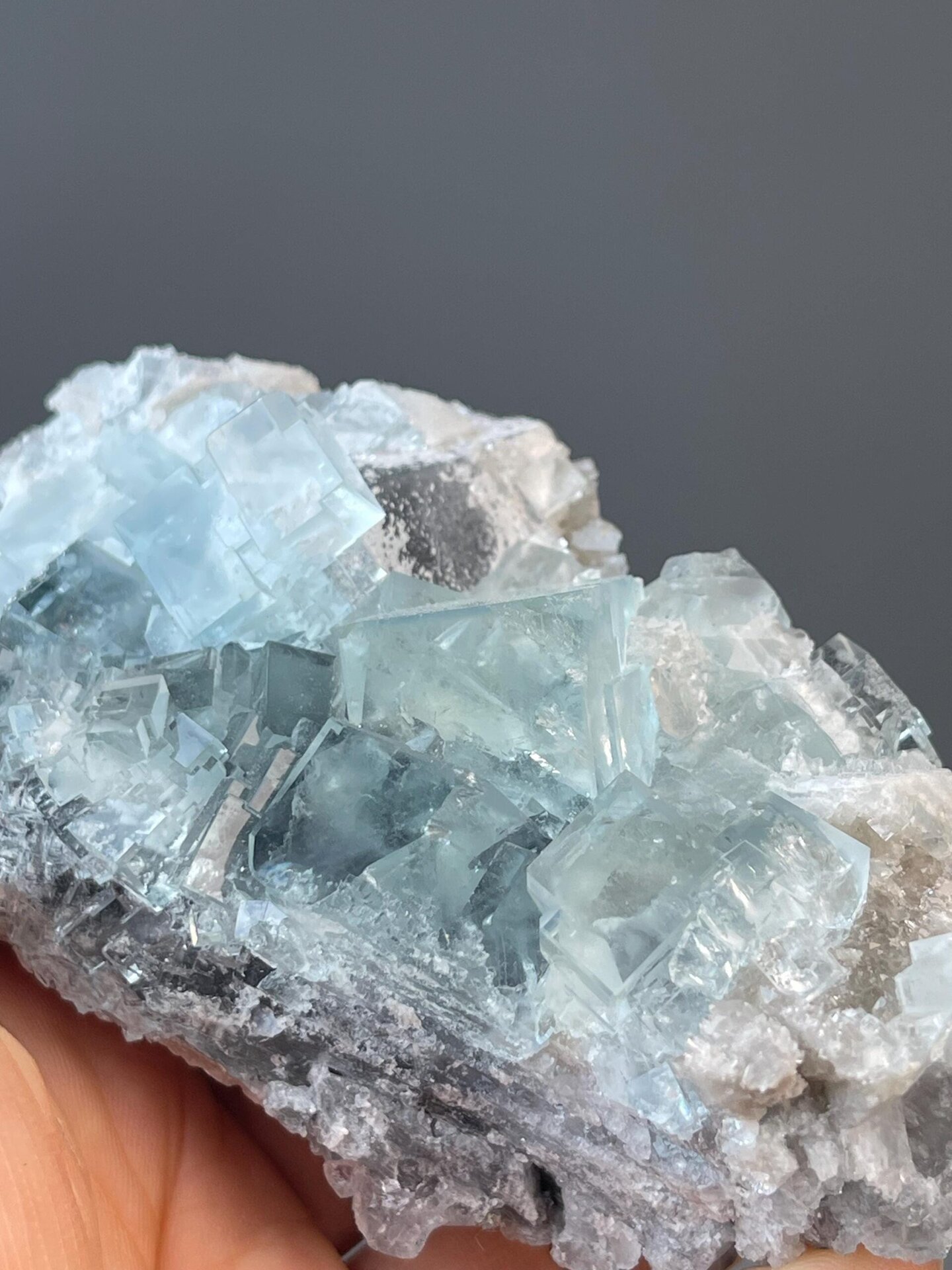 Blue fluorite specimen measuring 4.1×2.4×1.8 inches