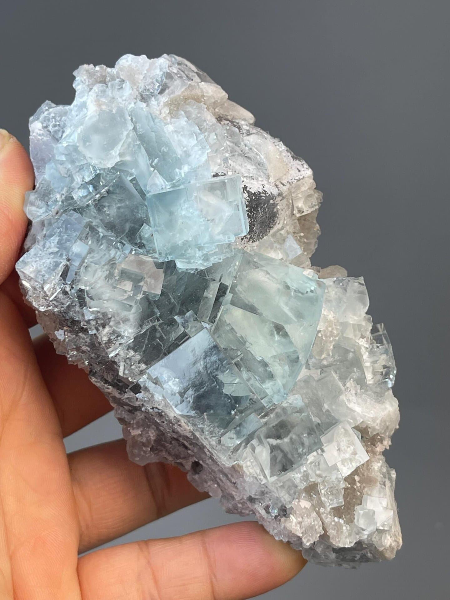 Large cubic blue fluorite with translucent interior, Zhejiang