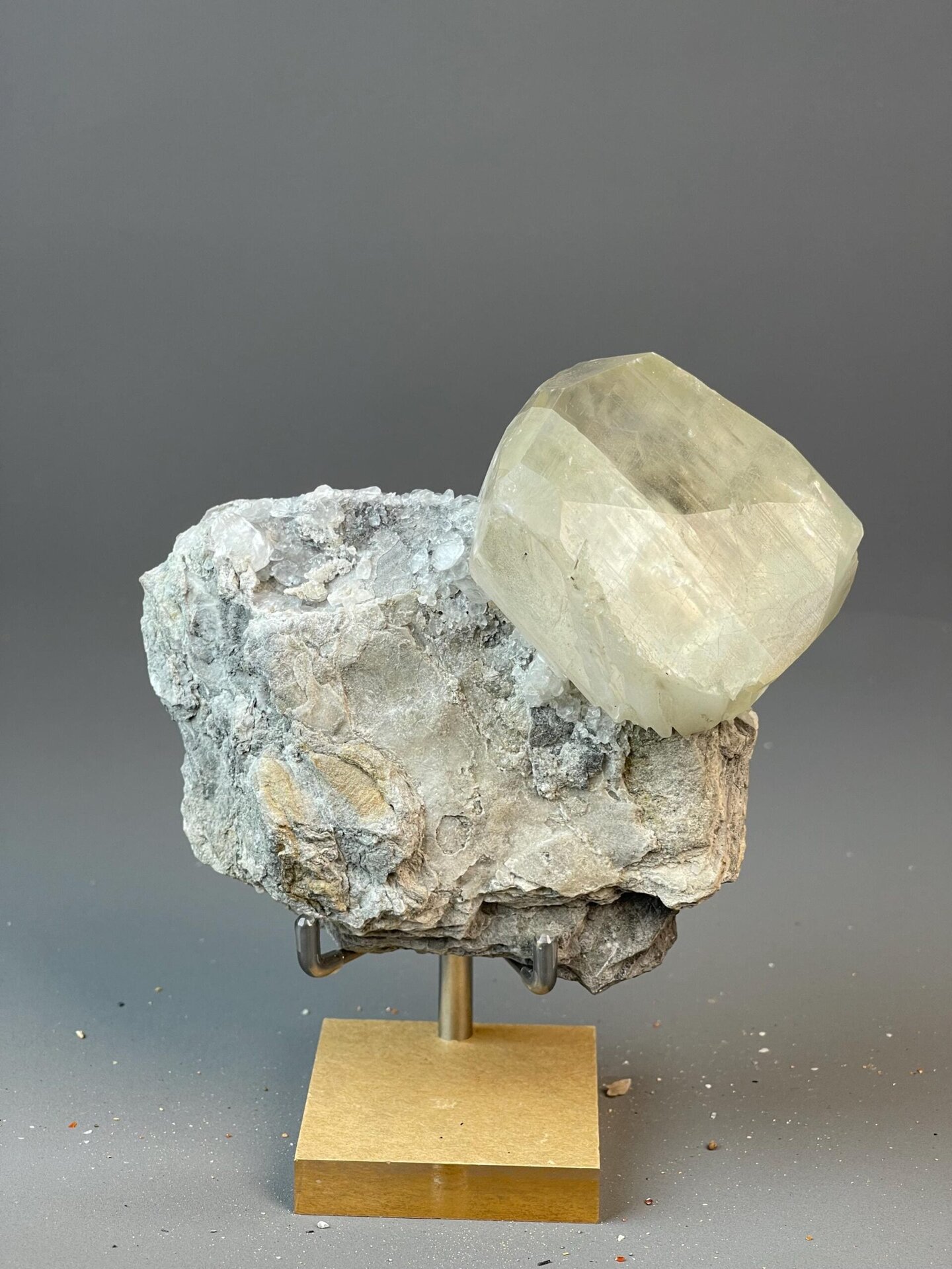 Yellow calcite sphere on gray matrix from Zhejiang, China
