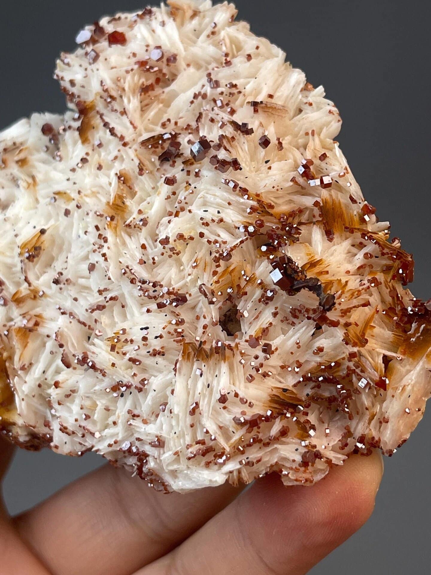 Hexagonal vanadinite prisms with adamantine resinous luster